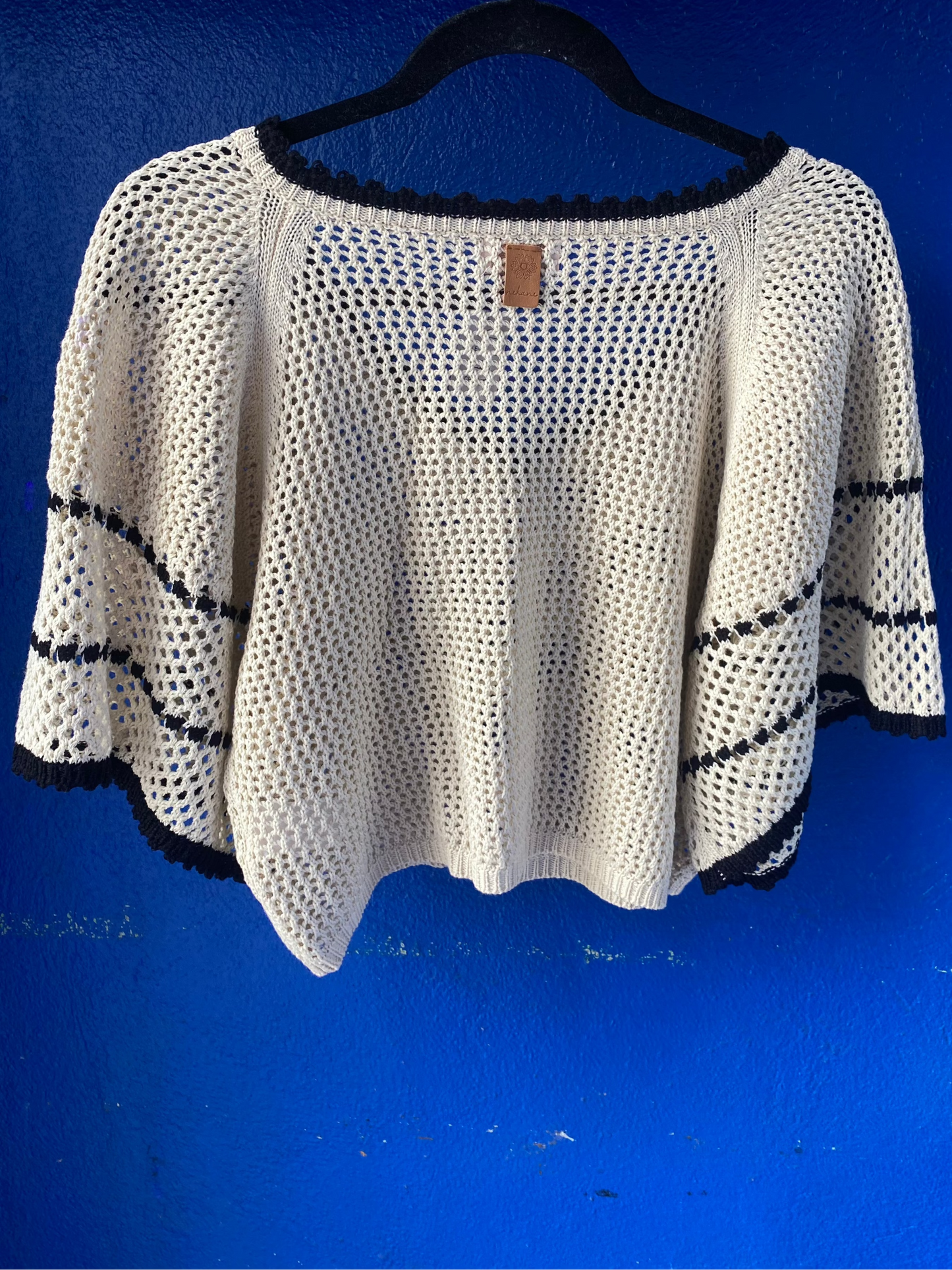 Oversized knit sweater with black trim- Cream and Black