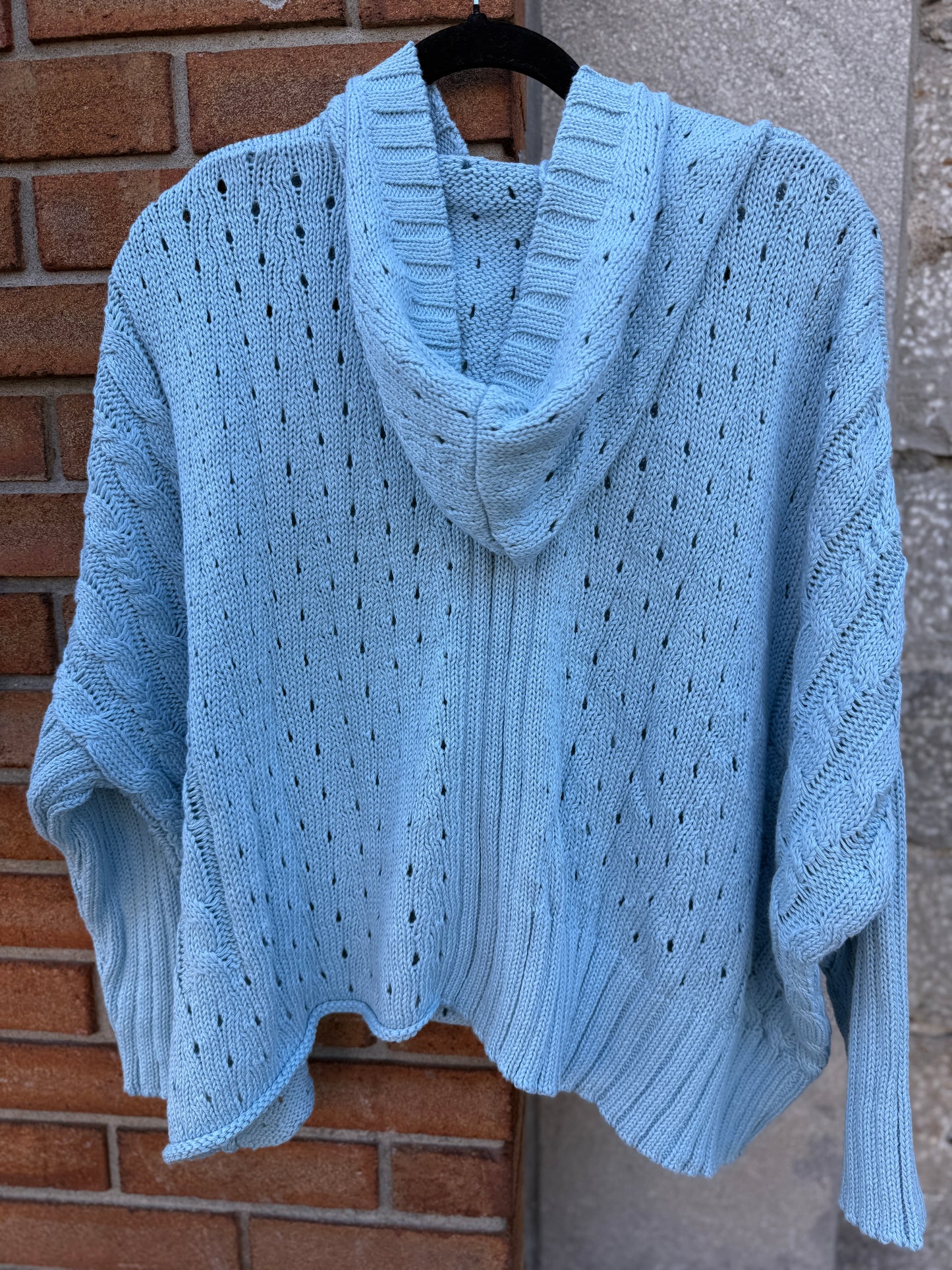 100% Cotton hoody cardigan with bright coloured buttons- ICE BLUE