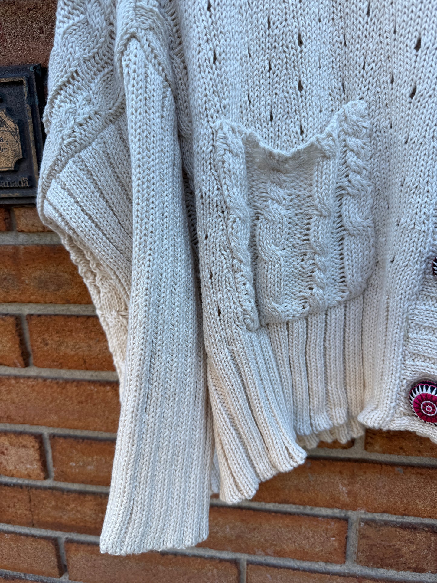 100% Cotton hoody cardigan with bright coloured buttons- BEIGE