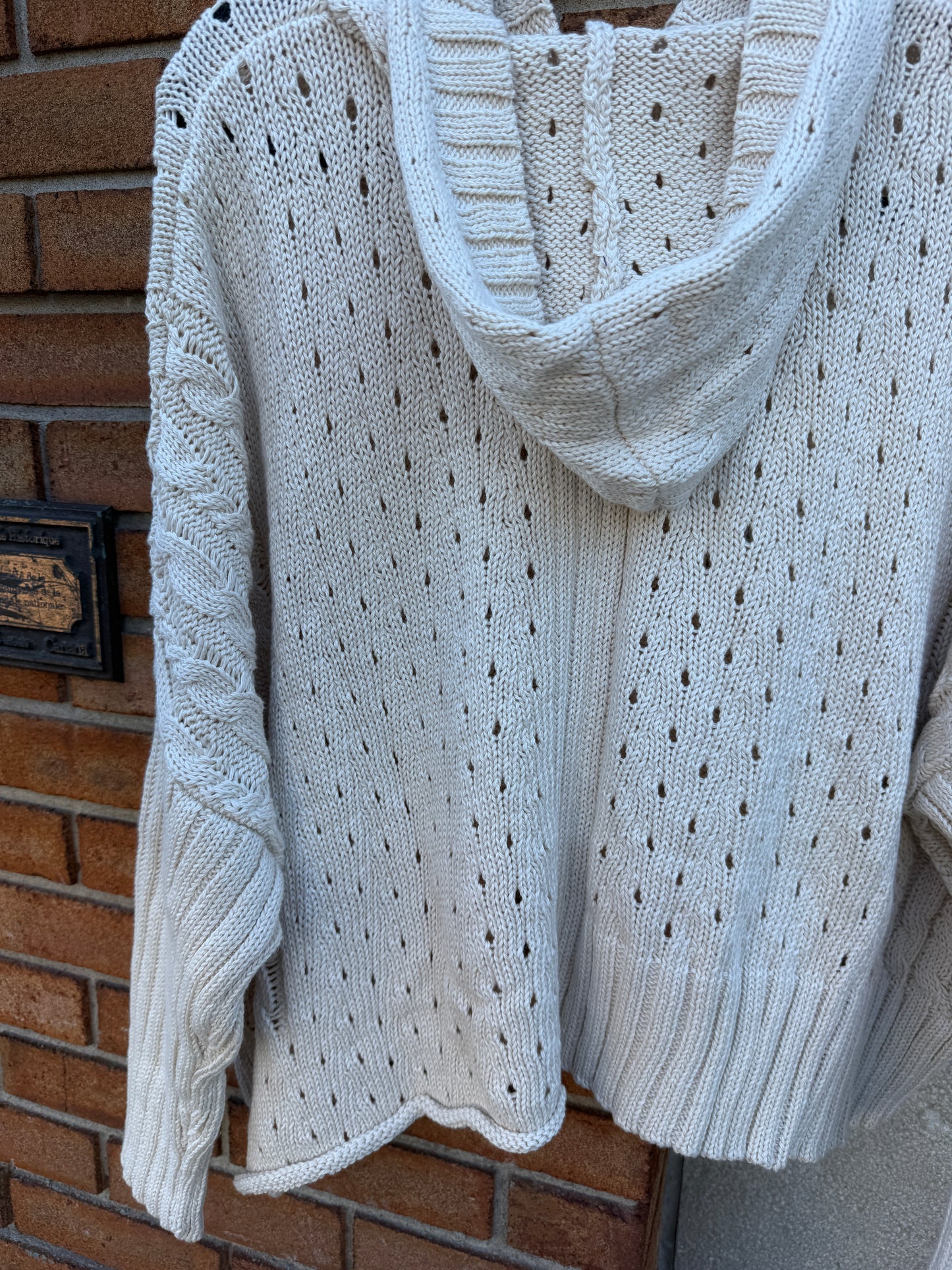 100% Cotton hoody cardigan with bright coloured buttons- BEIGE