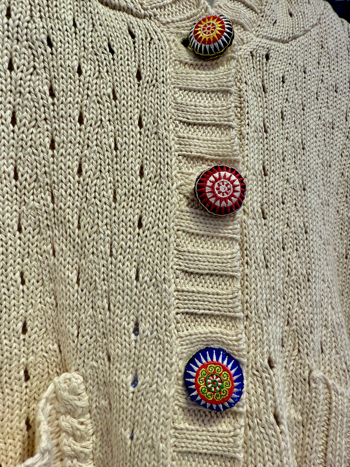 100% Cotton hoody cardigan with bright coloured buttons- BEIGE