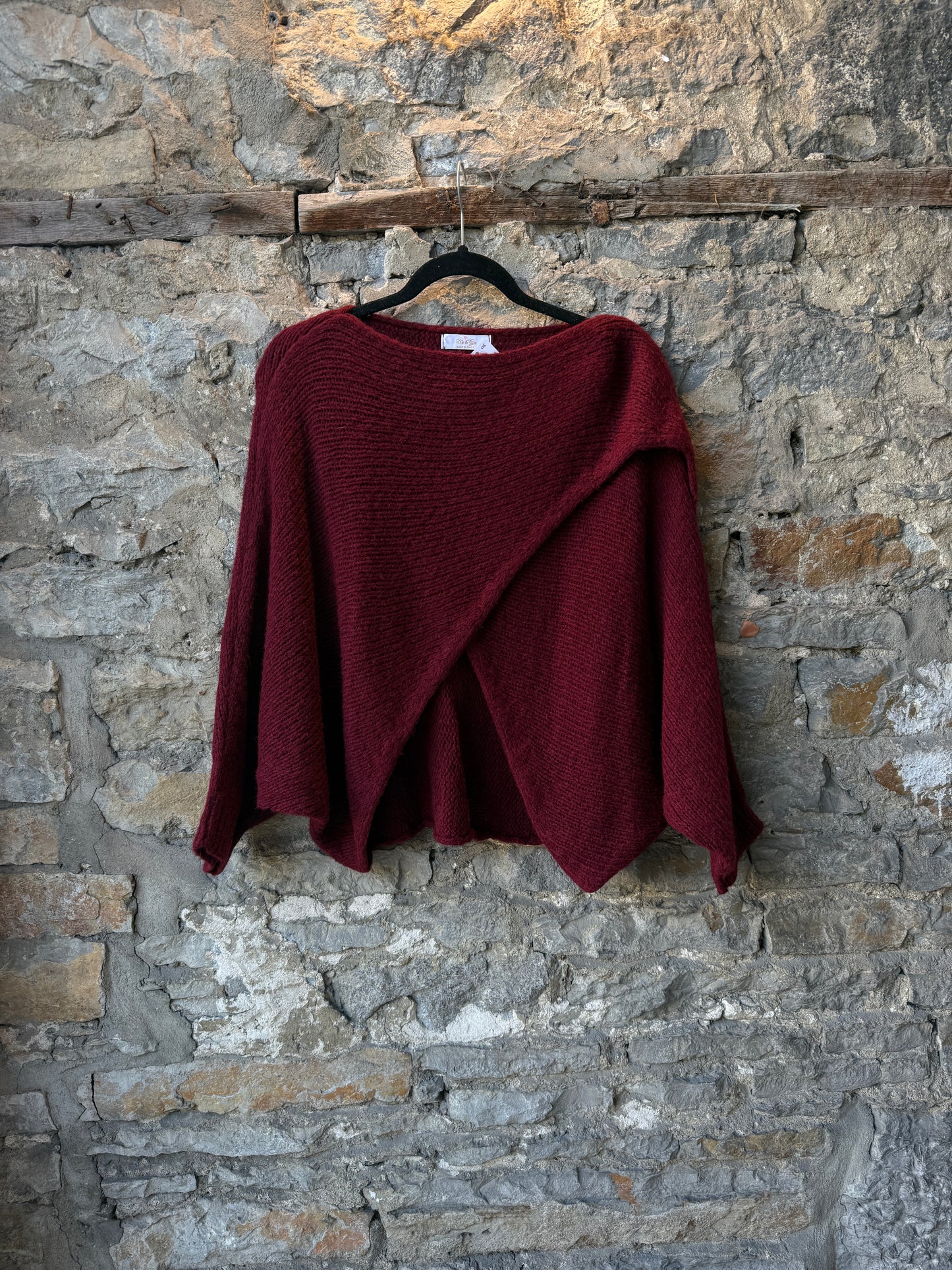 Wide Neck Cross Front Oversized Knit Sweater- RUST