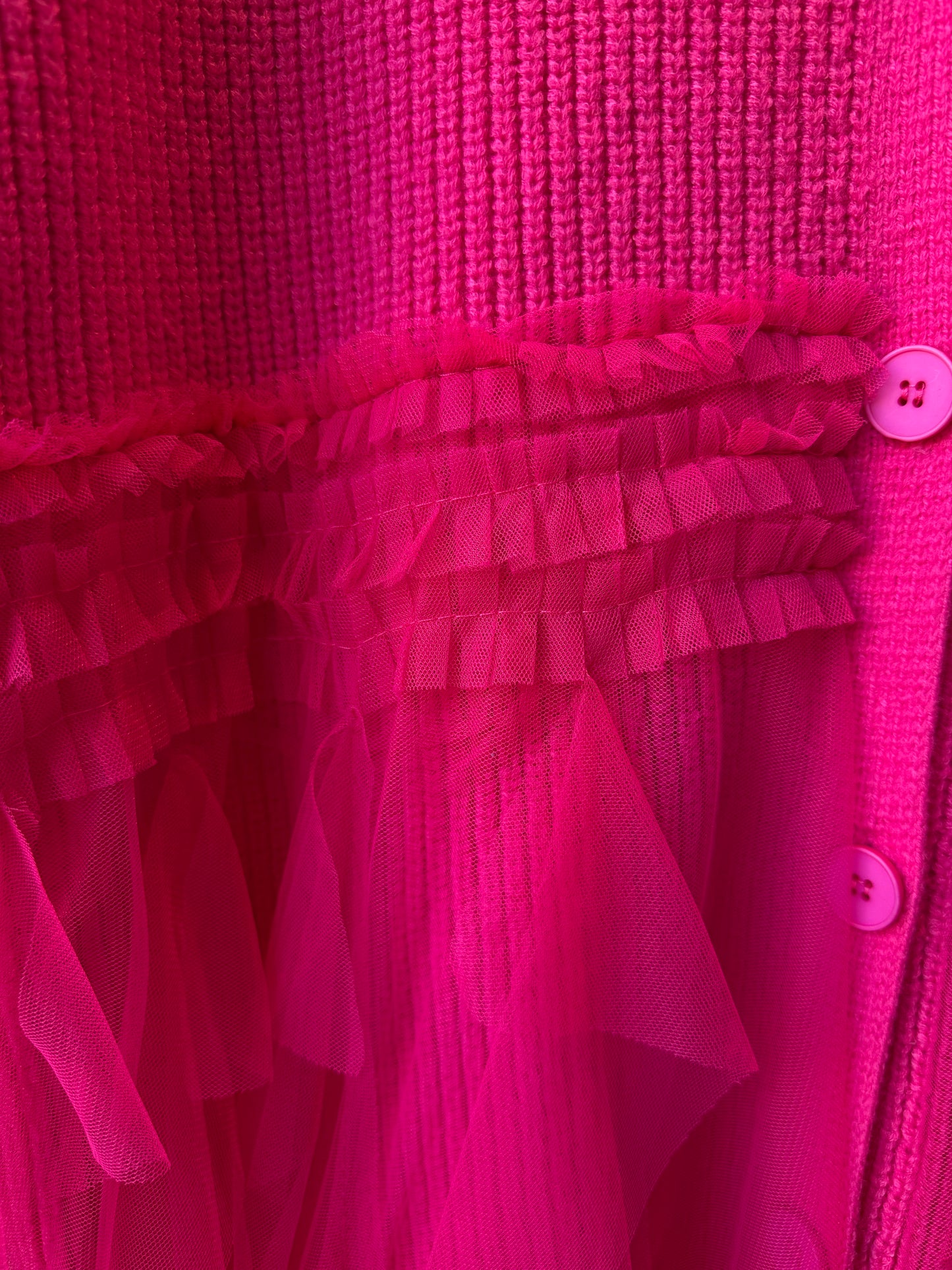 Knit Cardigan with Midi Length Tiered Tulle Skirt-HOT PINK