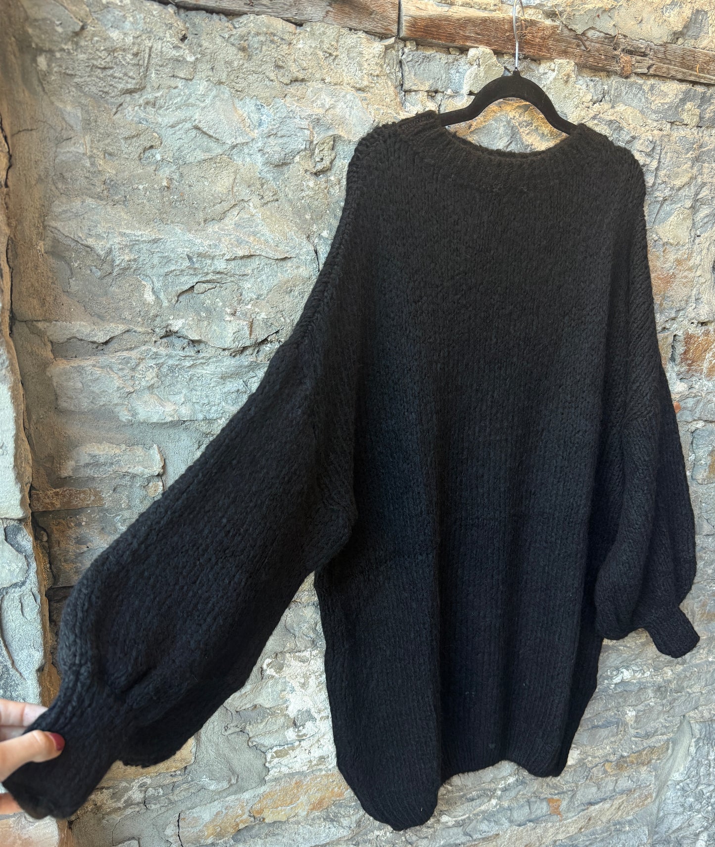 Oversized Knit Sweater Dress- BLACK