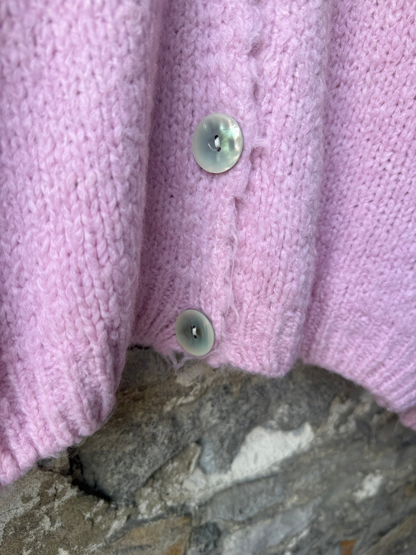 Oversized Knit Cardigan with Lemon Cello Motif- PINK