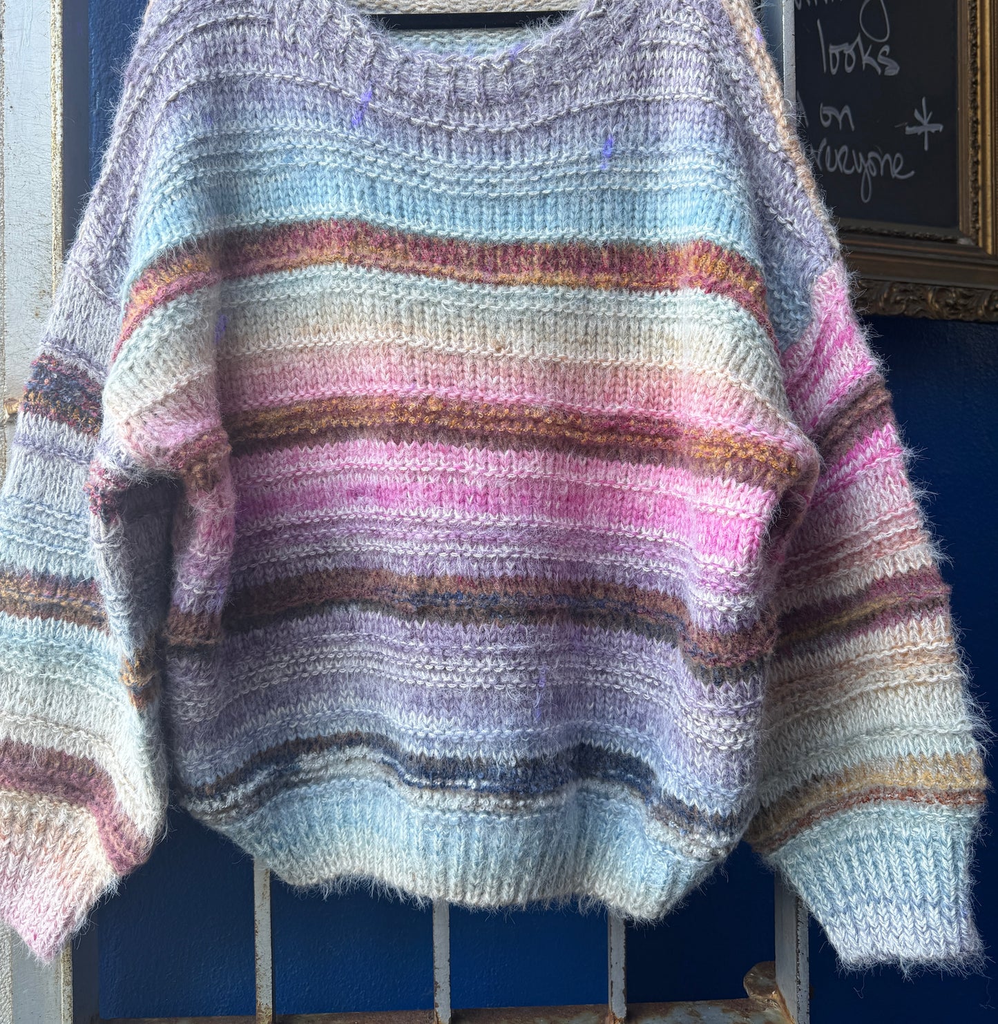 Mutli Colour Oversize Knit Balloon Sleeve Sweater - Purple Blue Ivory Green Red