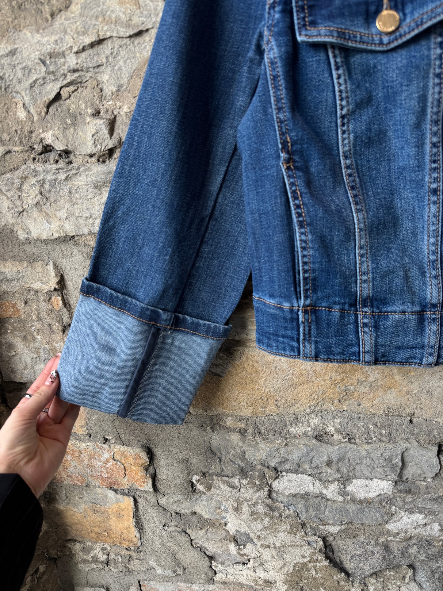 Stretch Jean Jacket with High Cuffs- Dark Denim