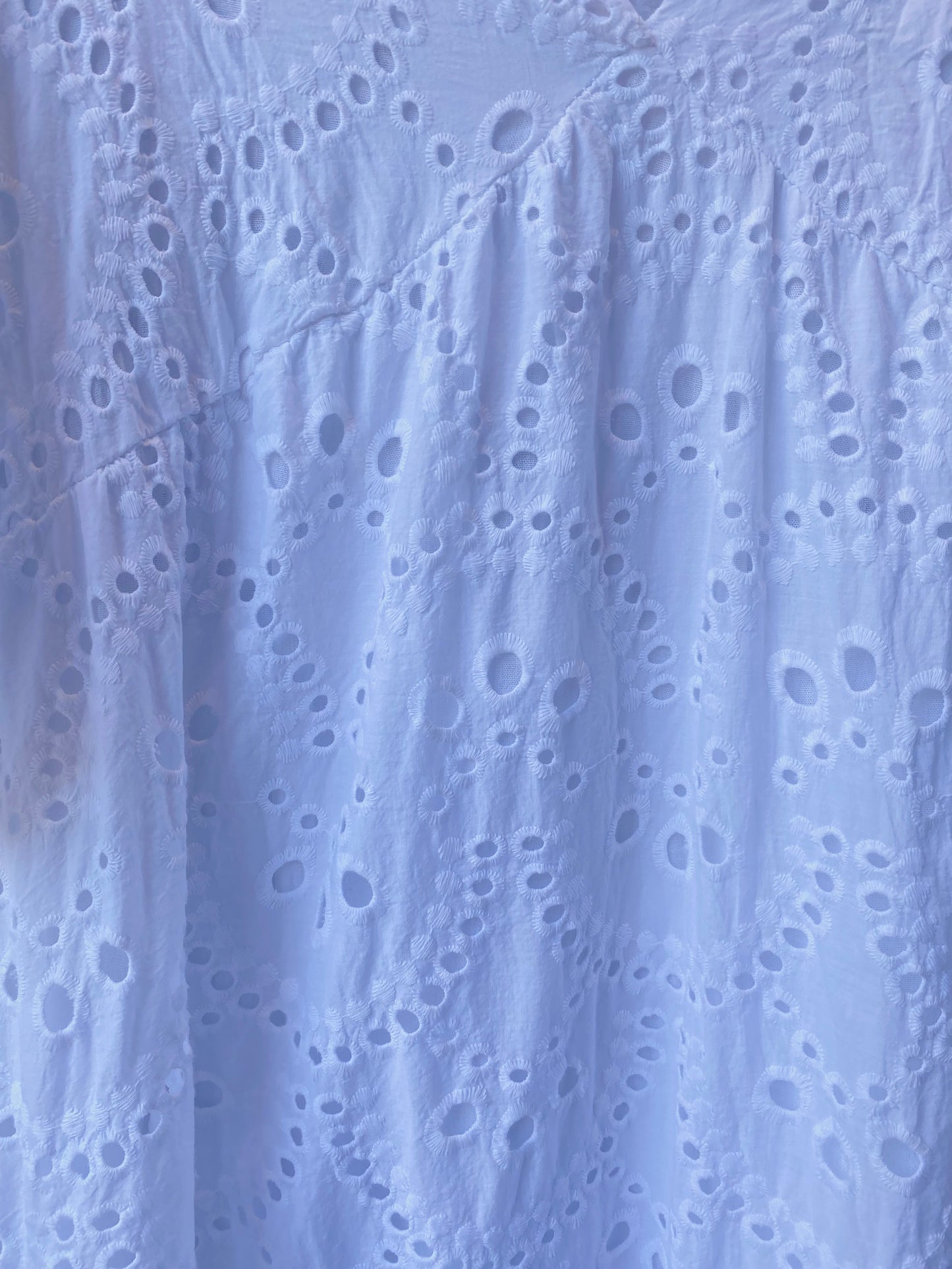White Lined Eyelet Dress With Flounce