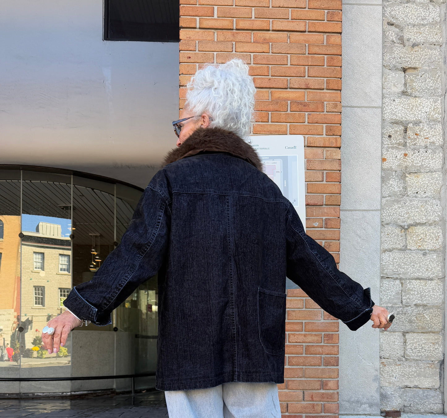 Cotton Barn Jacket with Removable Faux Fur - BLUE