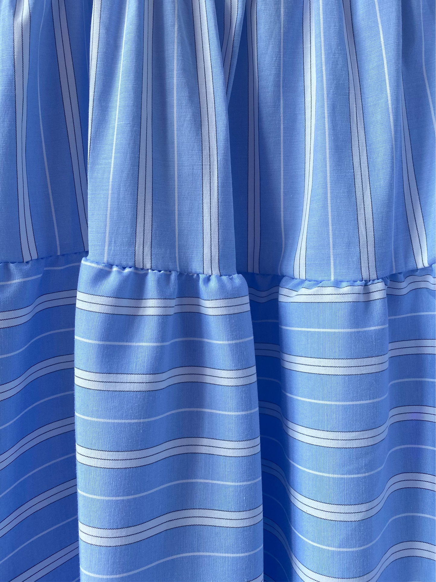 Blue Pinstripe Crochet Strap Maxi Dress