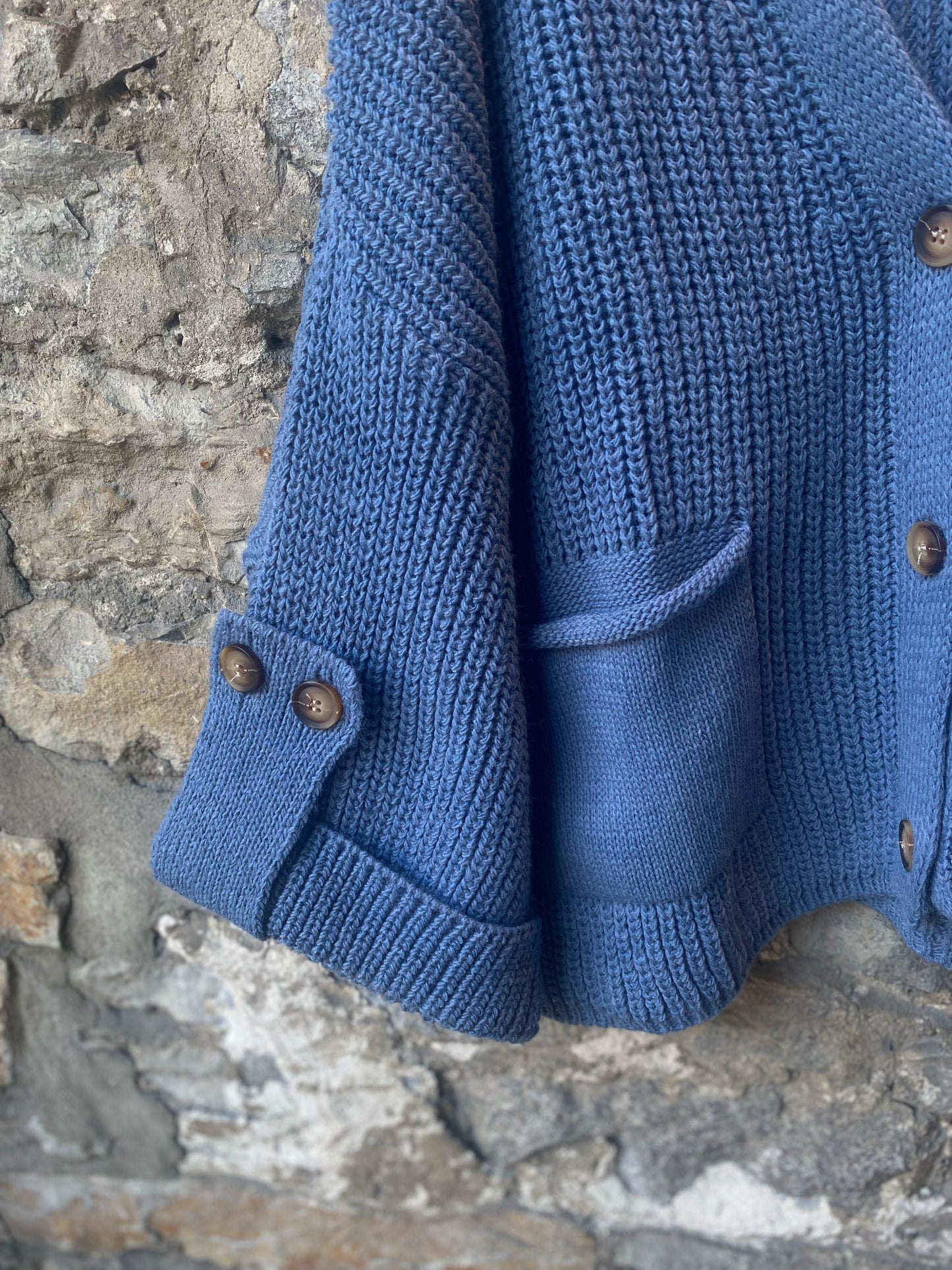 Chunky Knit Front Pocket Cardigan -Blue