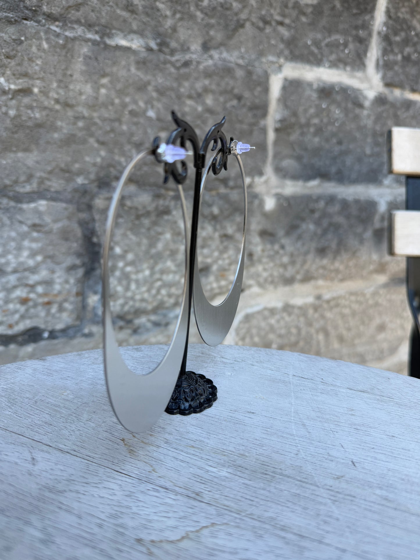 Brushed SILVER large statement hoop earrings