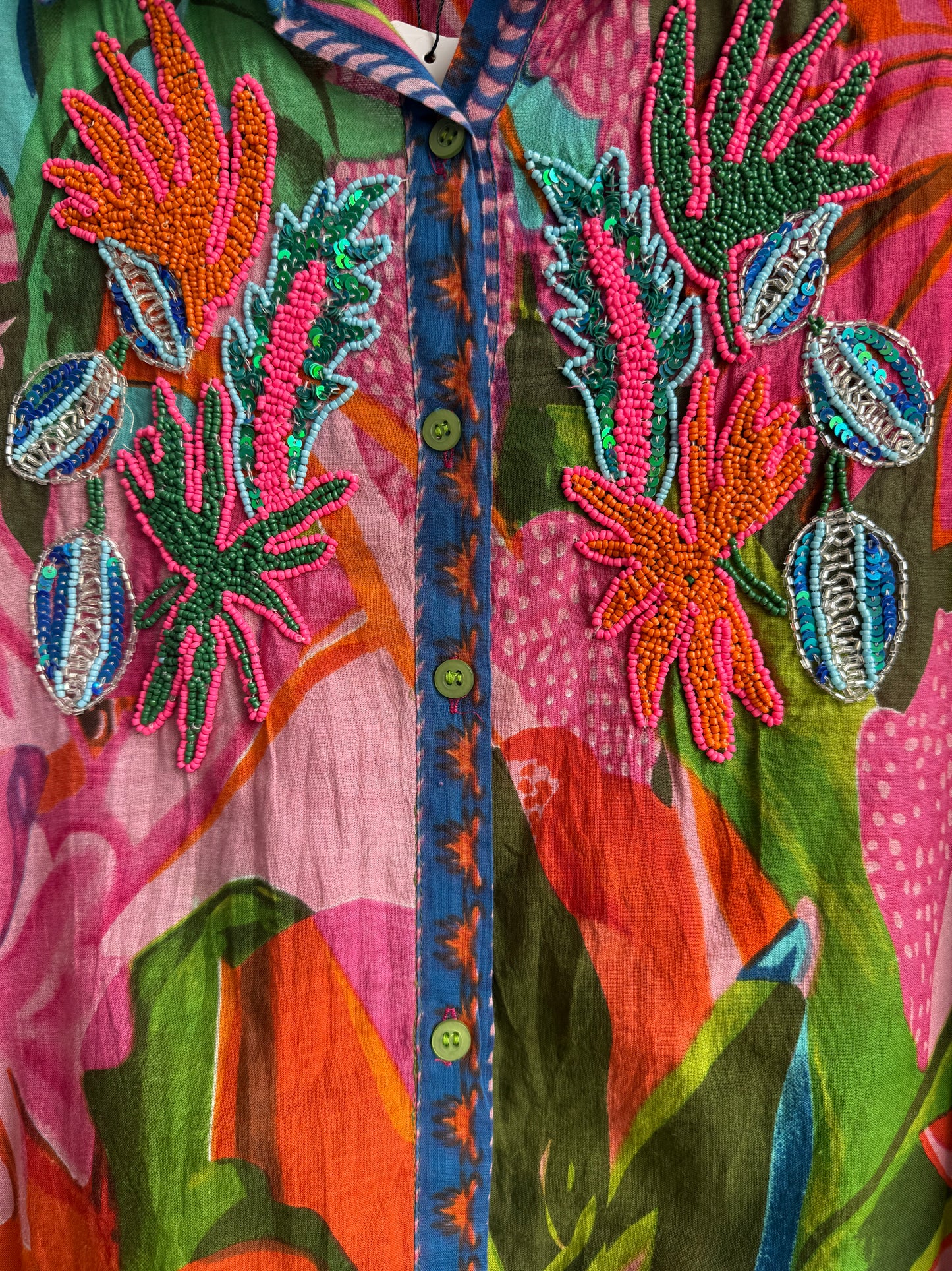 Oversized Colourful Shirt with embellishment - PINK BLUE GREEN CORAL