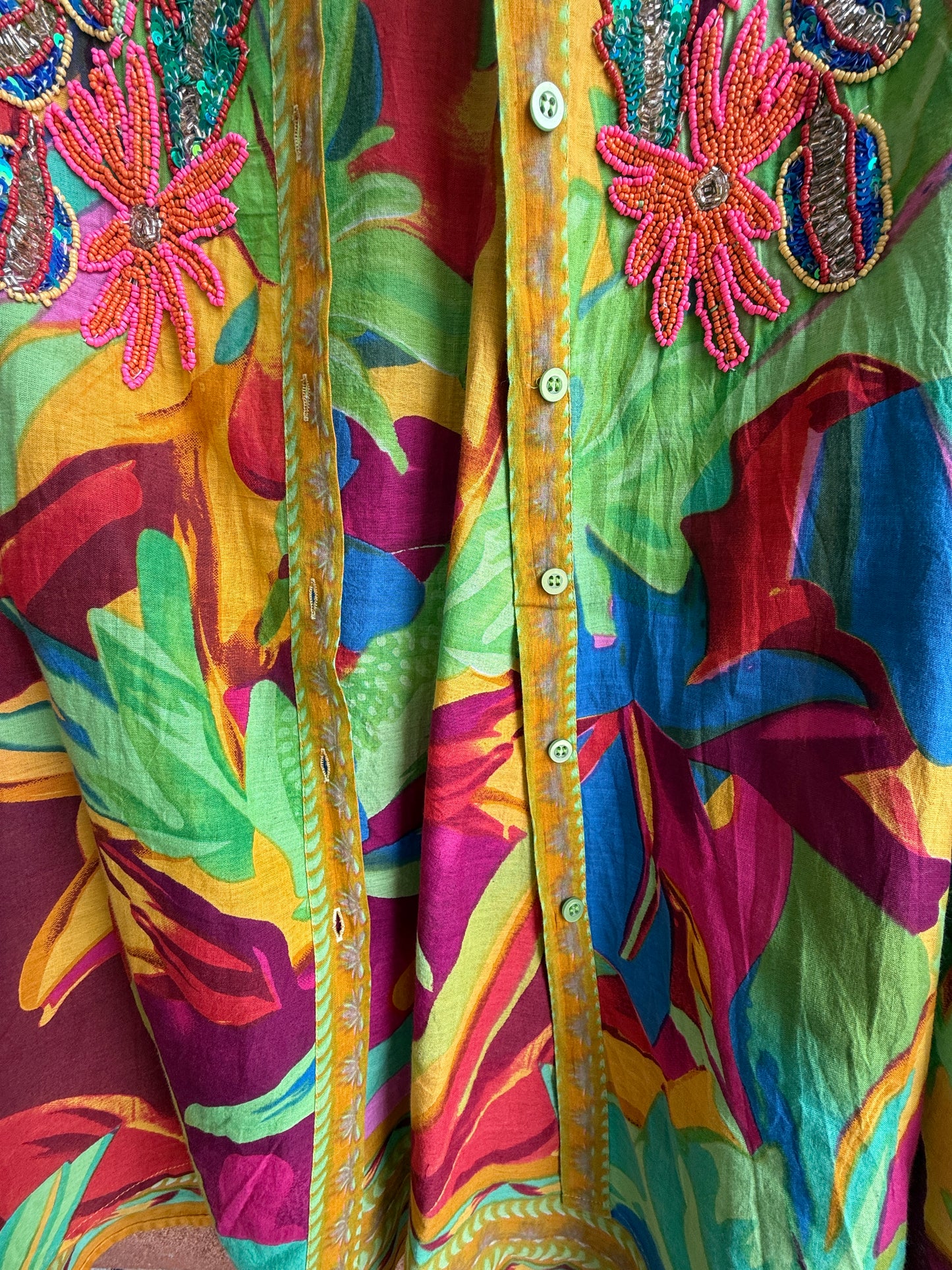 Oversized Colourful Cotton Shirt with Beading- YELLOW, PINK, PURPLE, GREEN