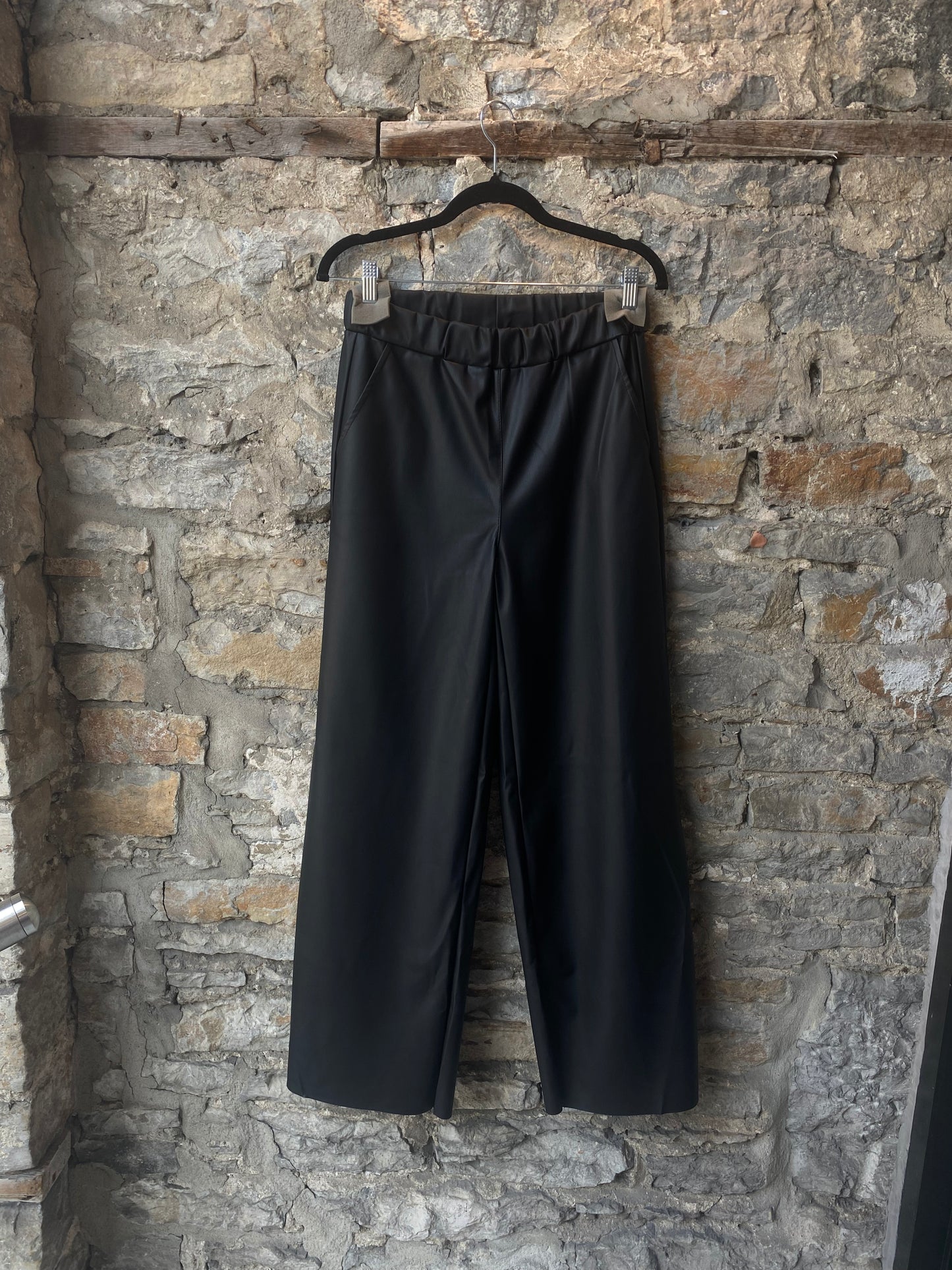 Black Vegan Leather Wide Leg Pants with POCKETS