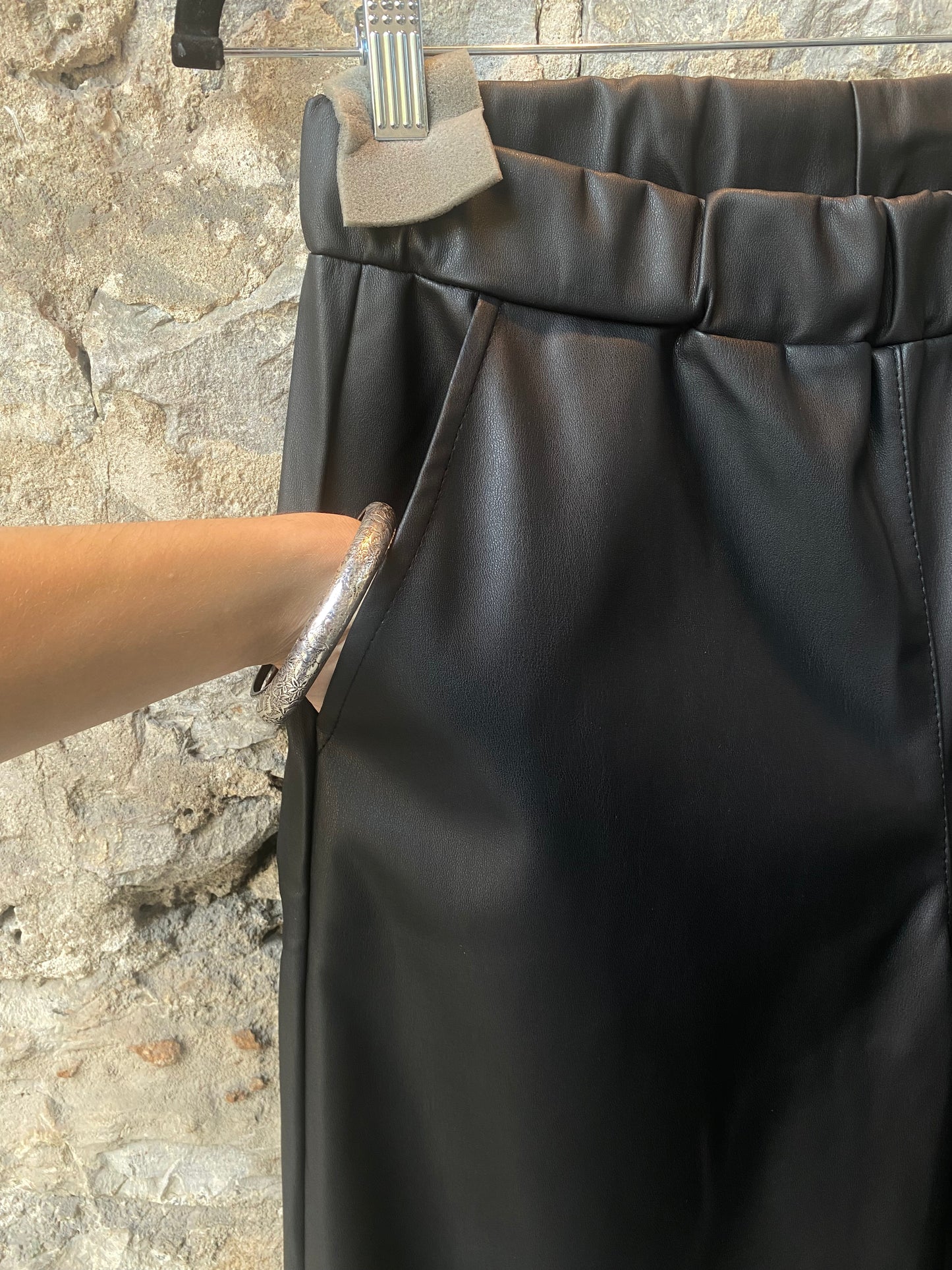 Black Vegan Leather Wide Leg Pants with POCKETS