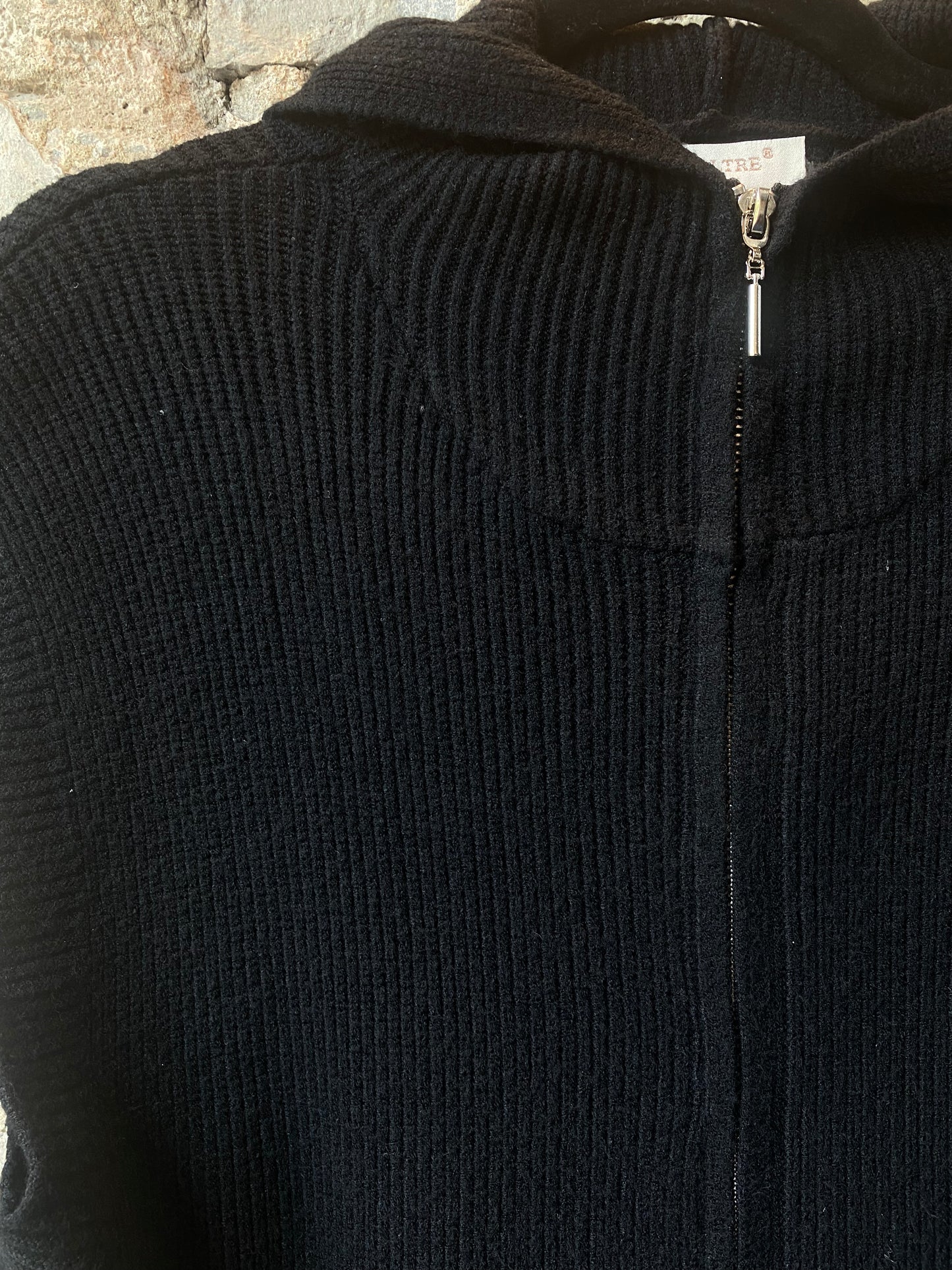 Knit Zip-up Hoody Vest -Black