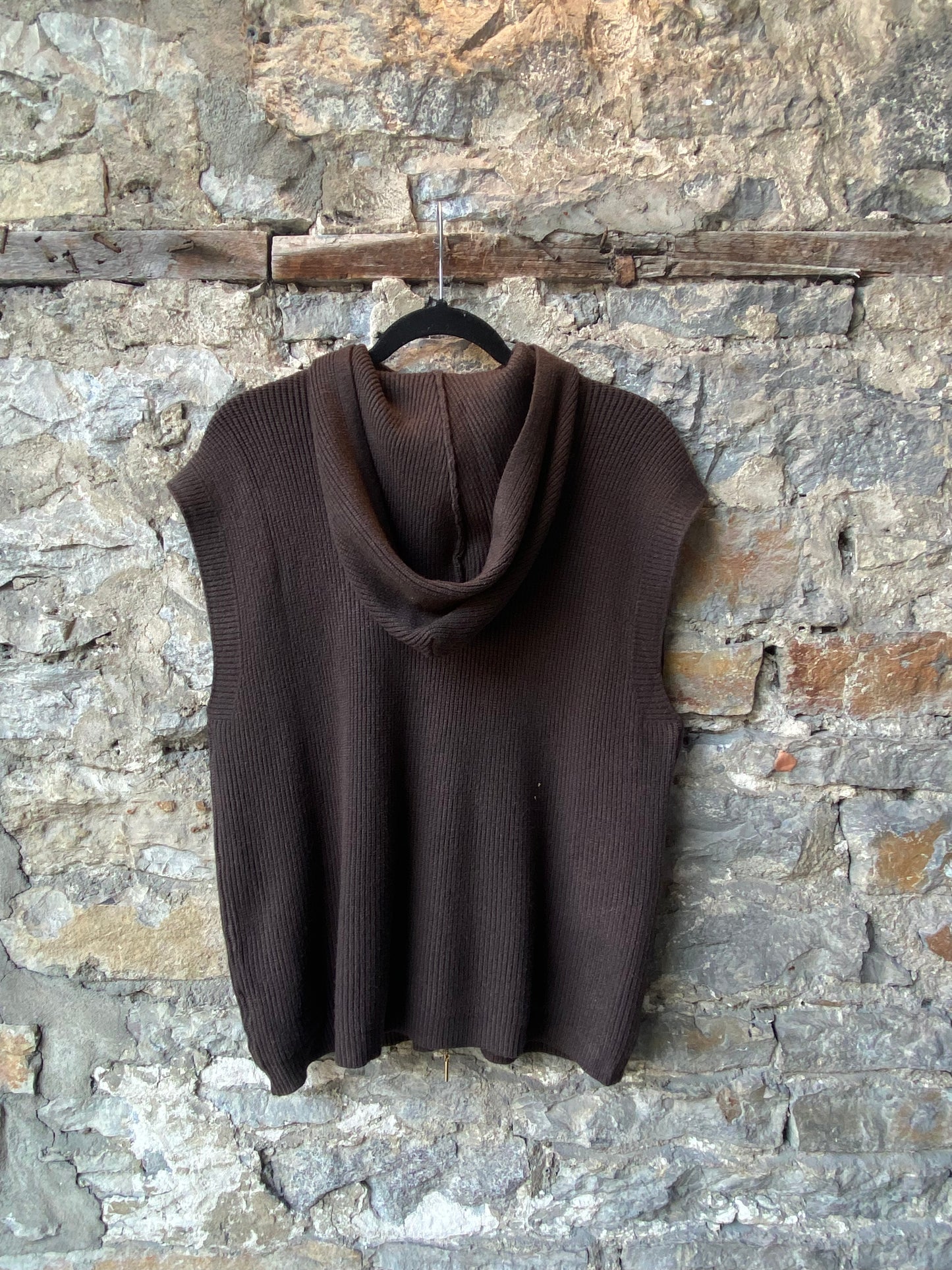Knit Zip-up Hoody Vest -Brown