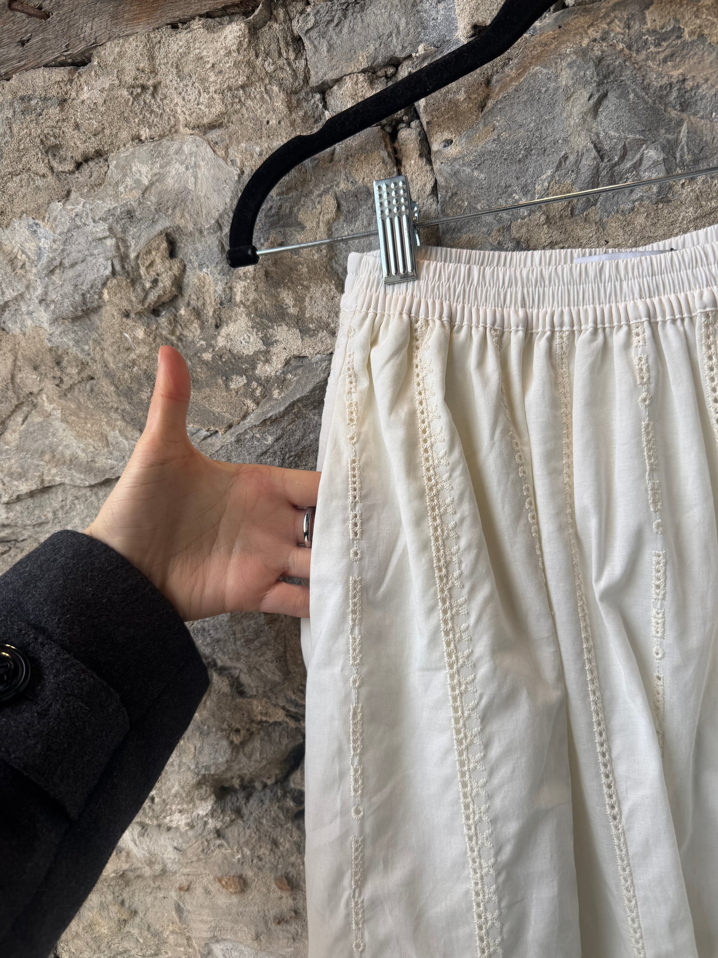 100% Cotton Eyelet Tiered Maxi Skirt -IVORY