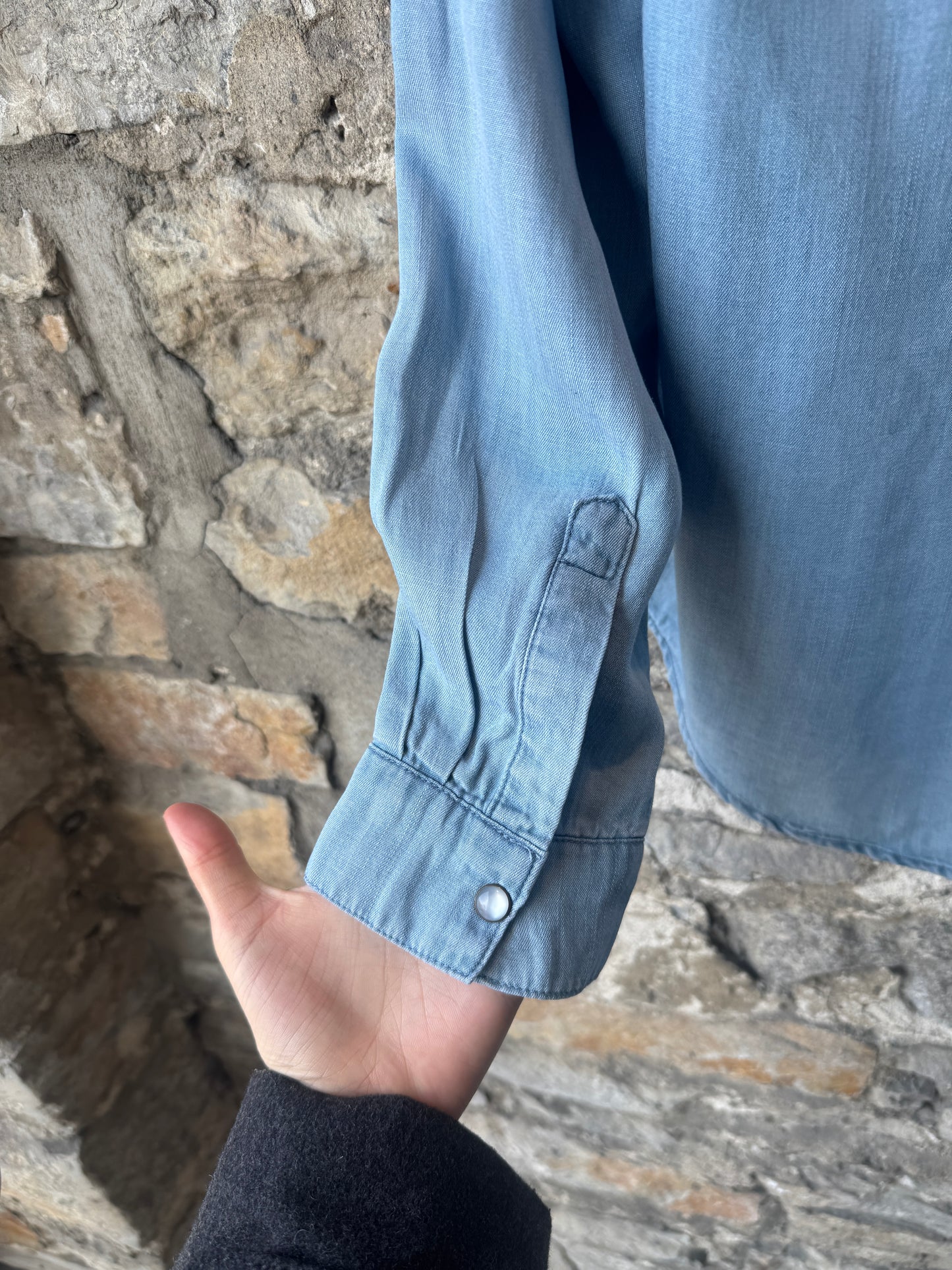 Relaxed Fit Button Front Jean Shirt - Light Denim