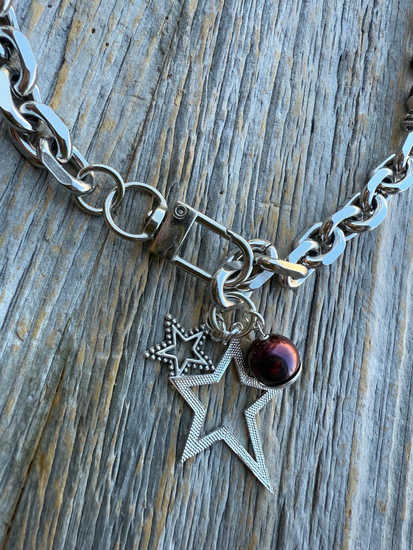 19" Burgundy Fresh Water Pearl with Chunky Silver Chain