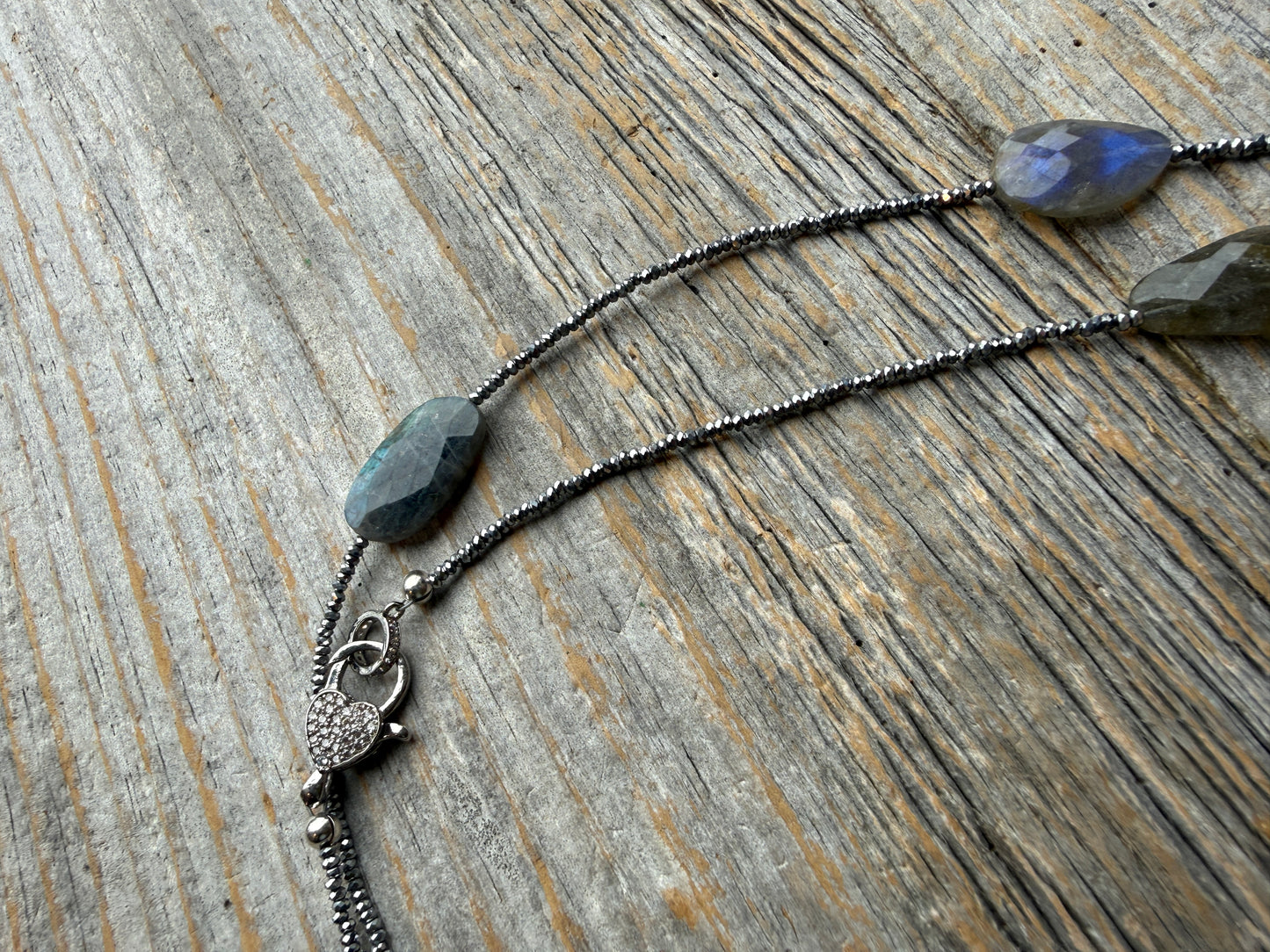 Versatile 42" Semi Precious Hematite and Labradorite Beads with Sterling Silver Clasp