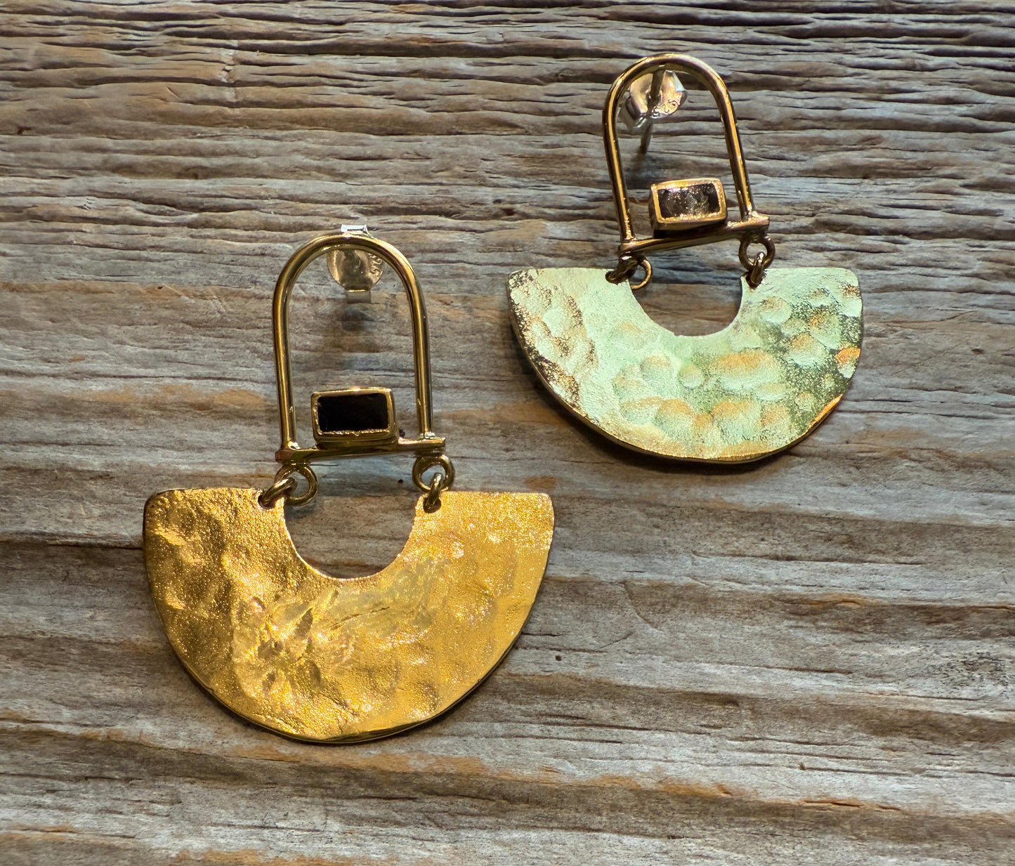 Hammered Half Circle Drop Earrings -GOLD