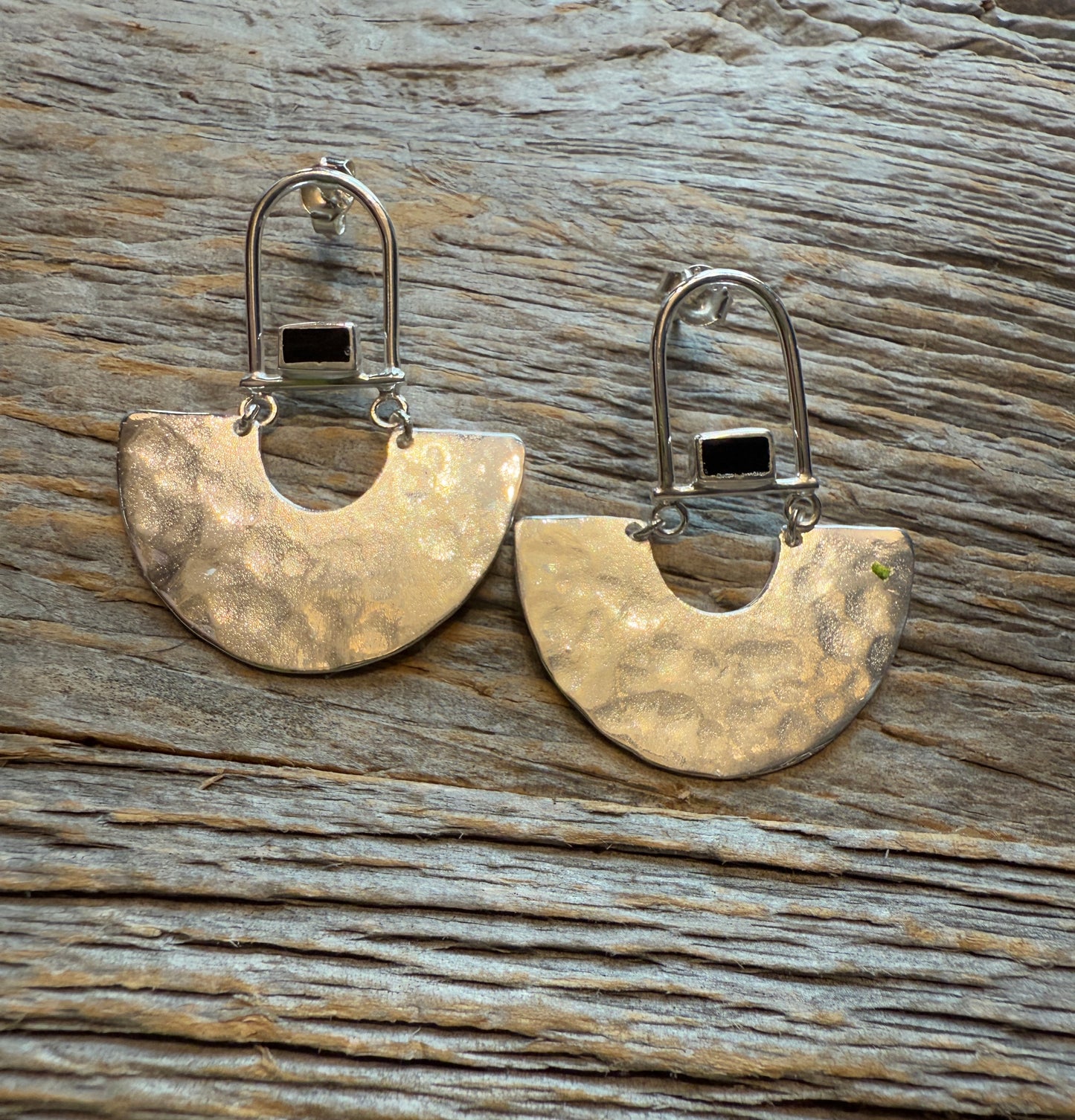 Hammered Half Circle Drop Earrings -SILVER
