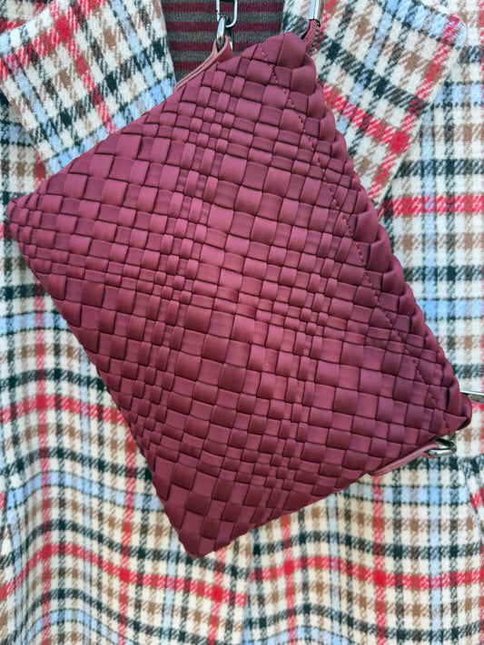 Hand Woven 3-in-1 Crossbody Messenger  Bag - BURGUNDY