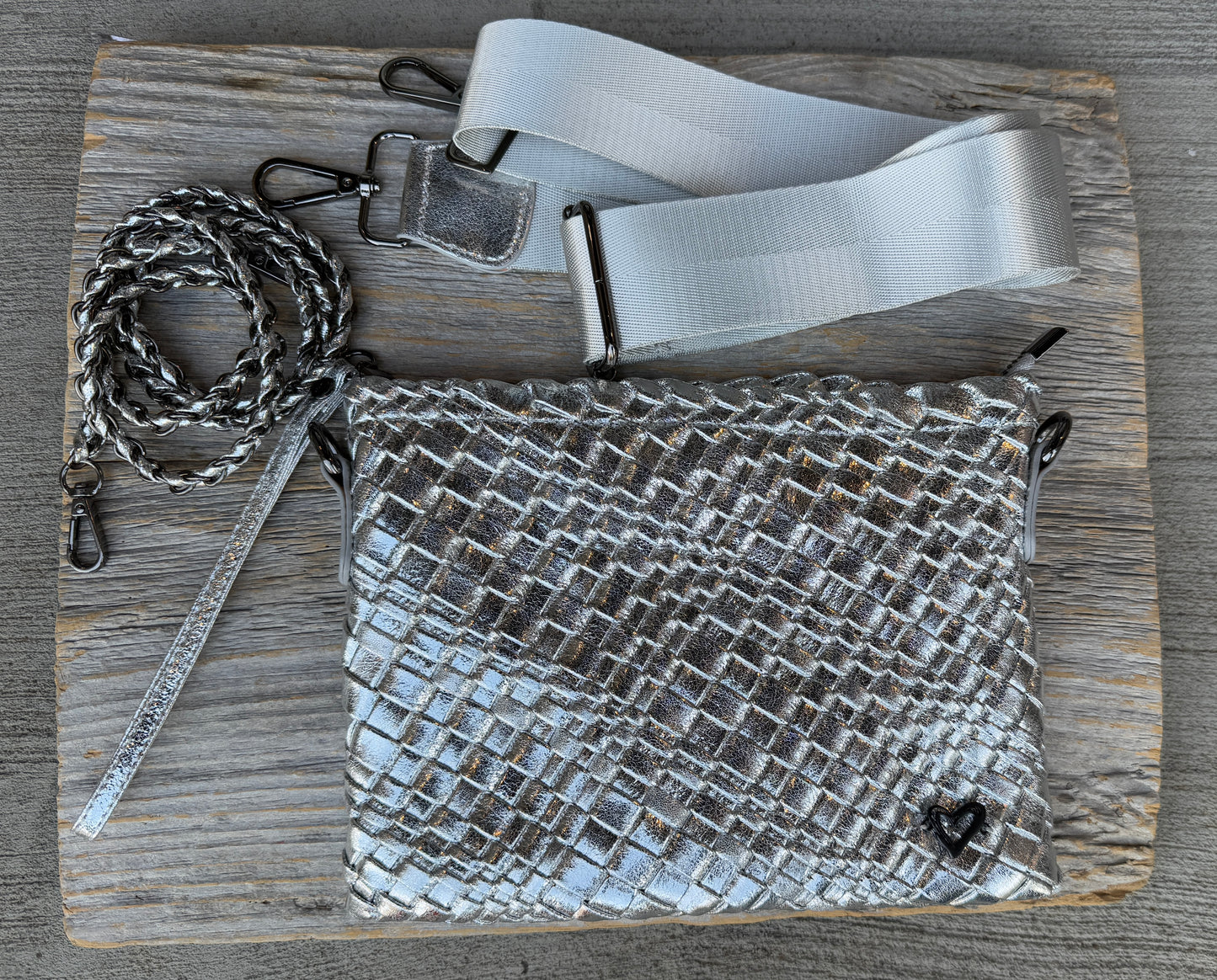 Hand Woven 3-in-1 Crossbody Messenger  Bag - SILVER