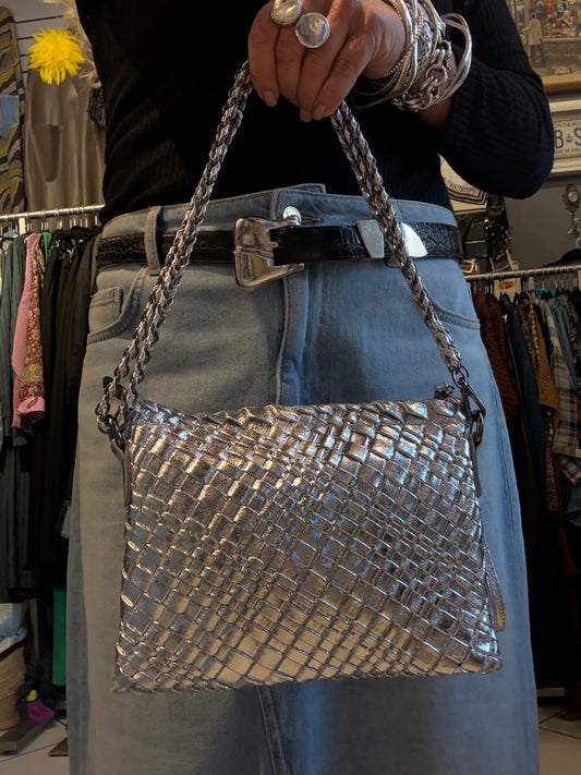 Hand Woven 3-in-1 Crossbody Messenger  Bag - SILVER