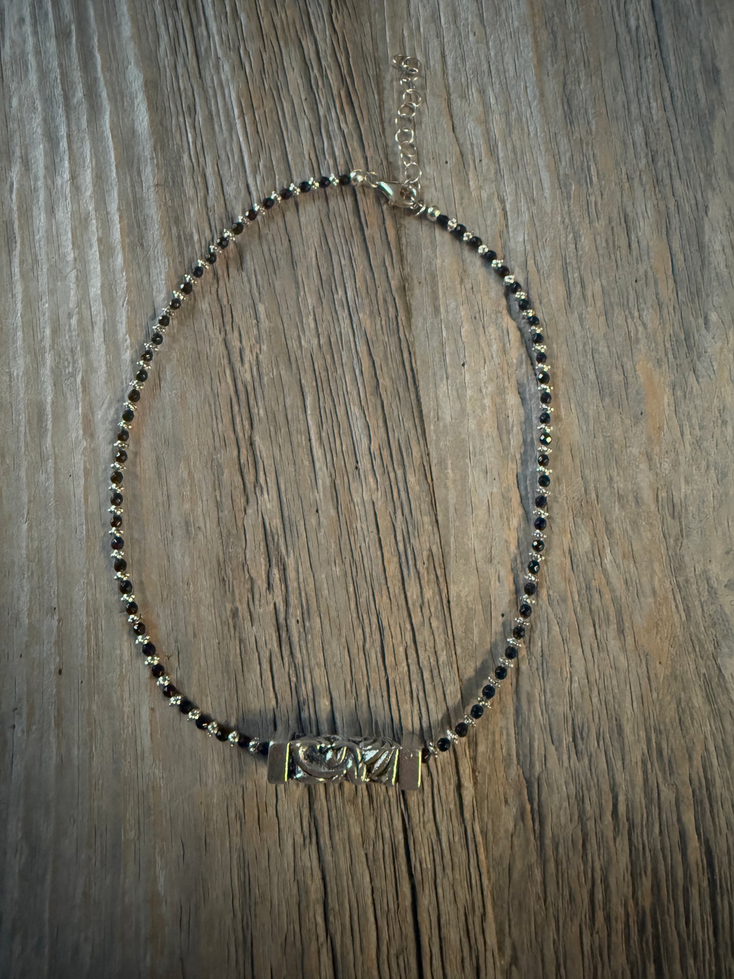 Black and Silver 14" necklace with silver centre