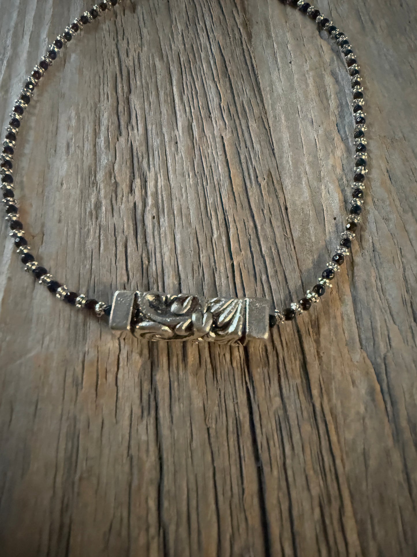 Black and Silver 14" necklace with silver centre