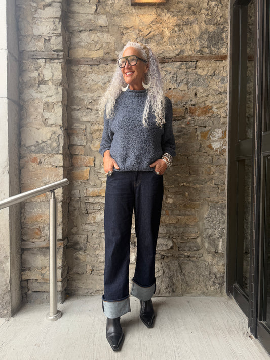 Light Weight Roll Neck Teddy Sweater - BLUE