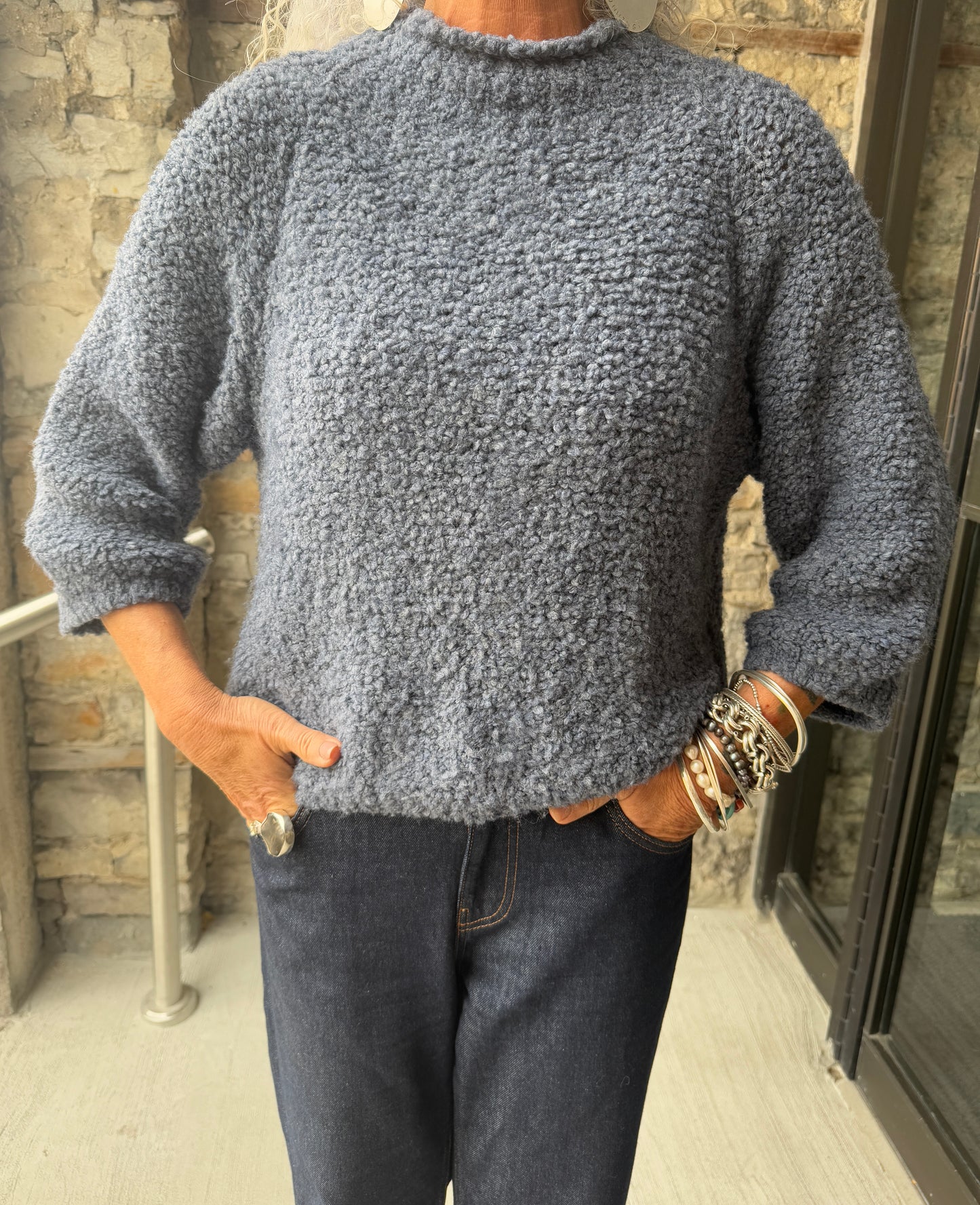 Light Weight Roll Neck Teddy Sweater - BLUE
