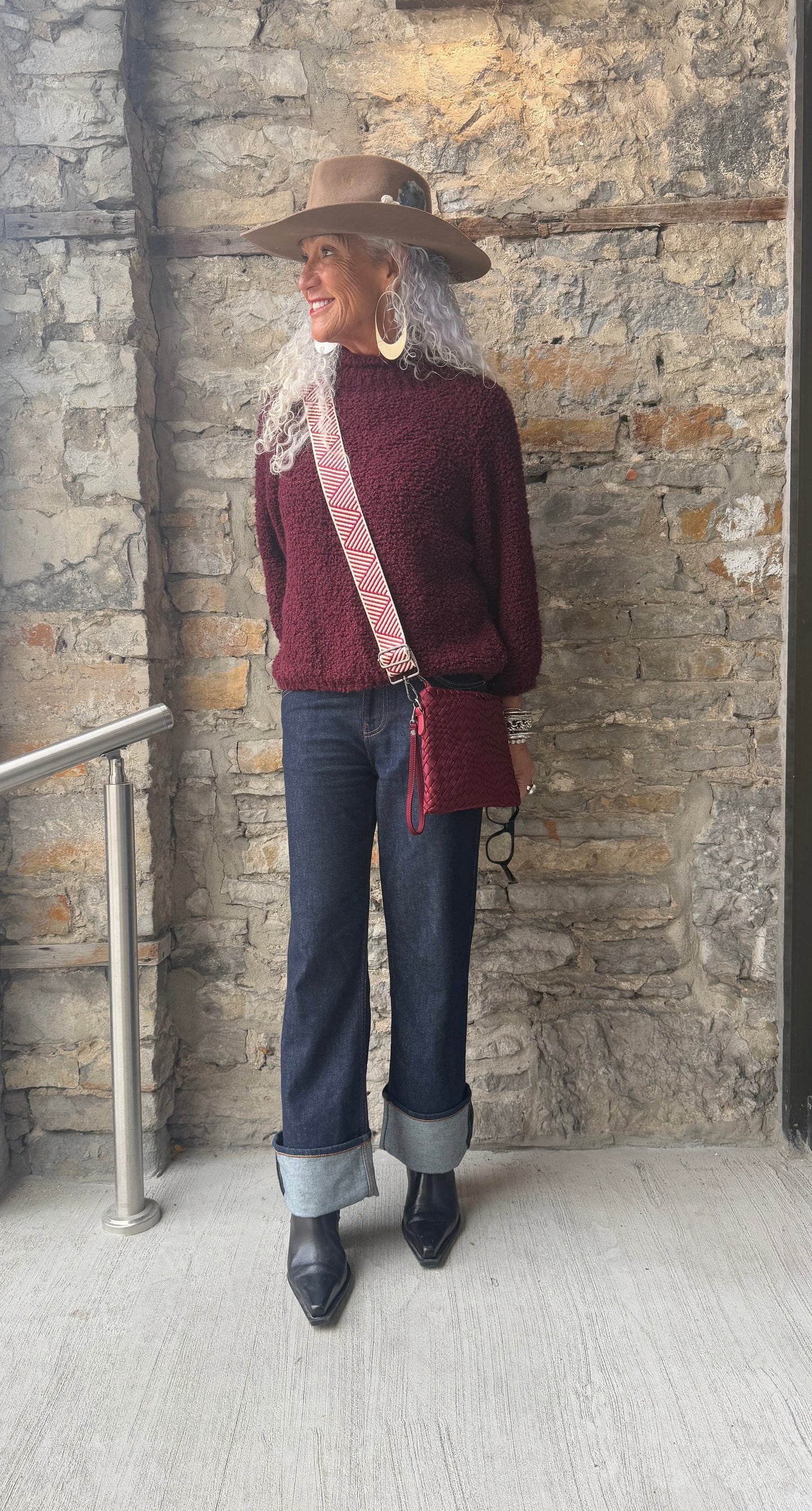 Light Weight Roll Neck Teddy Sweater - BURGUNDY