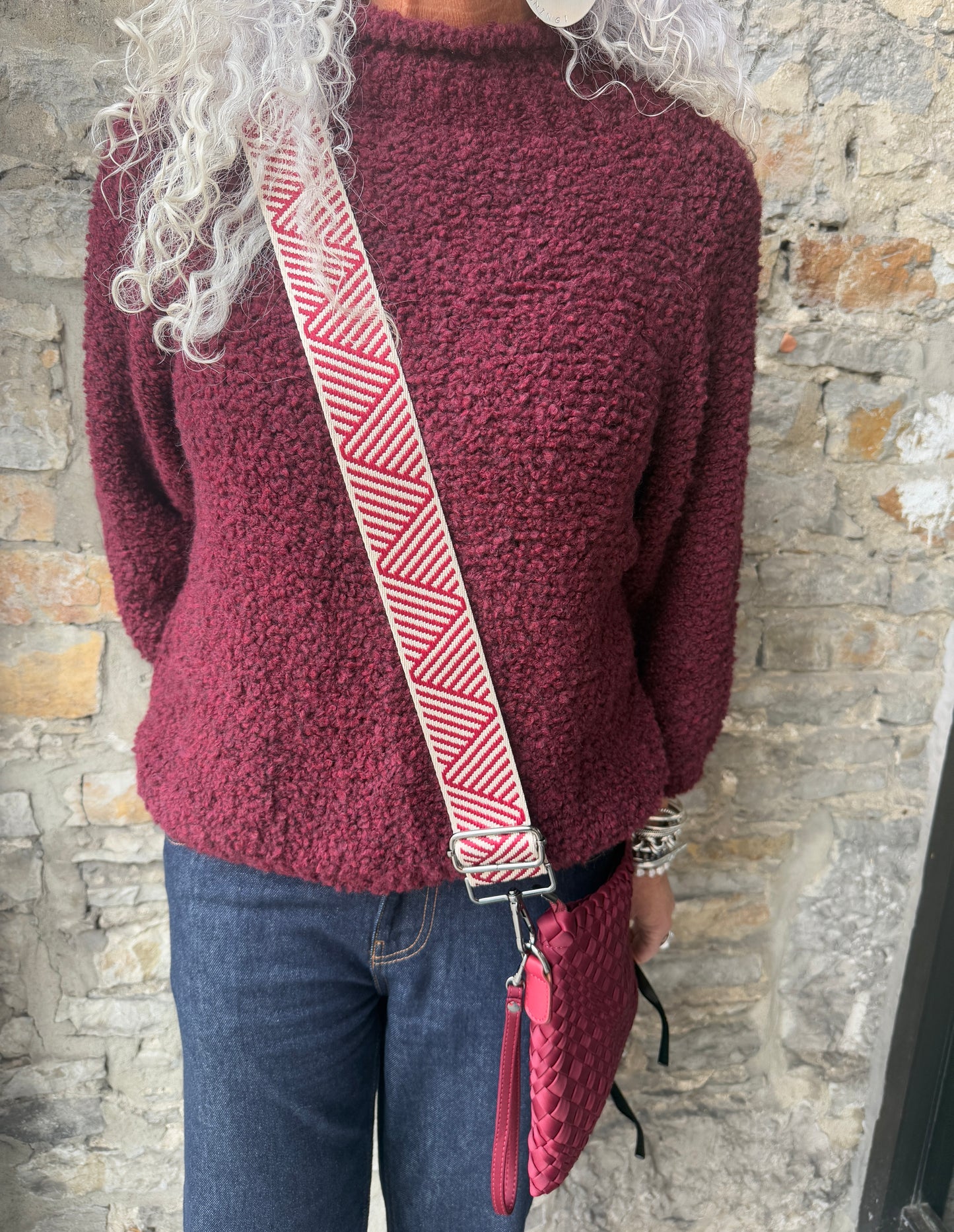 Light Weight Roll Neck Teddy Sweater - BURGUNDY