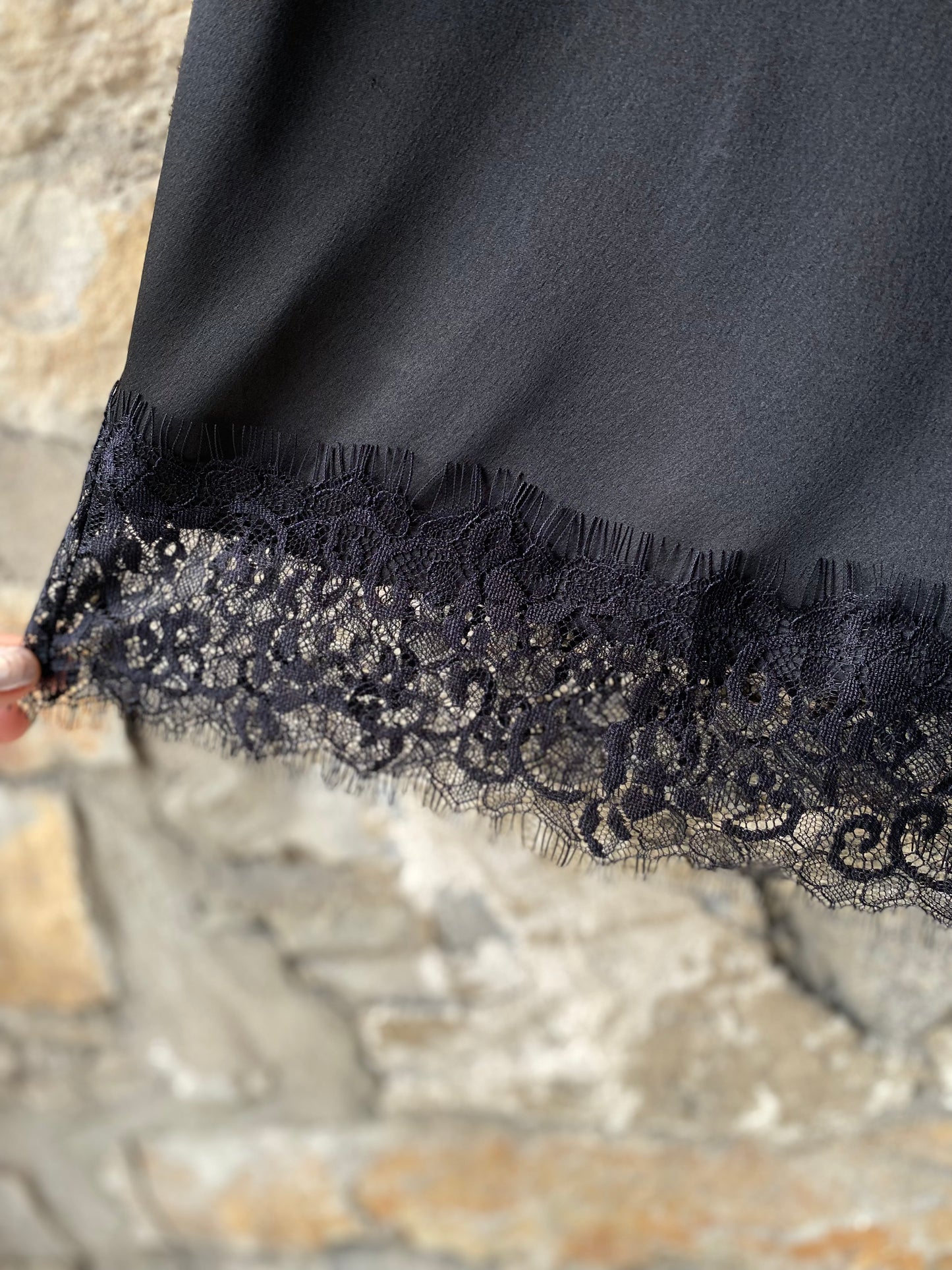 Satin Black Lace Spaghetti Strap Tank