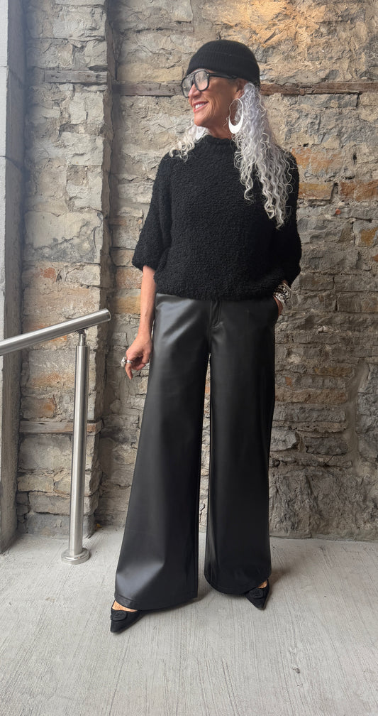 Light Weight Roll Neck Teddy Sweater - BLACK