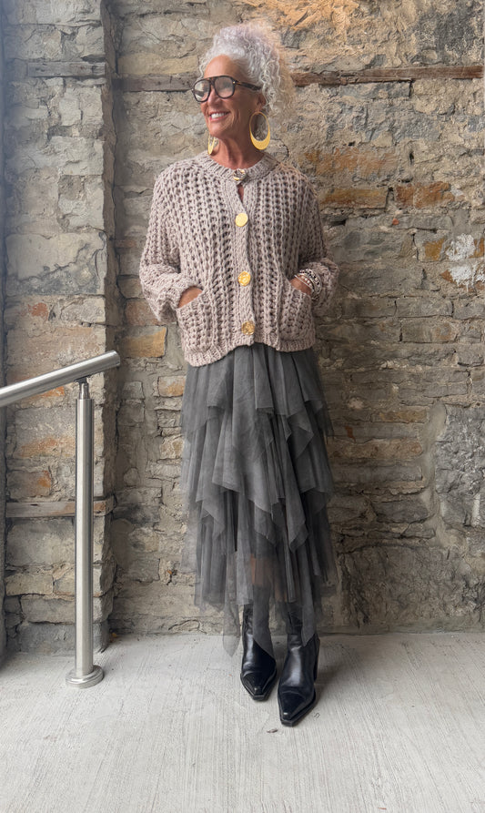 Chunky Loose Knit Cardigan with Gold Buttons