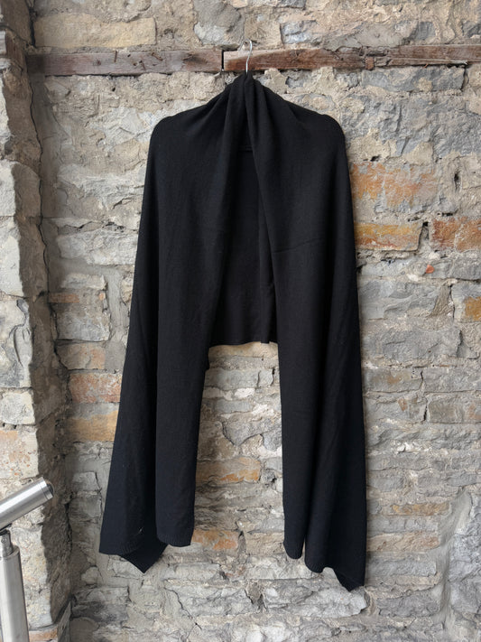100% Cashmere Wide Travel Scarf - BLACK