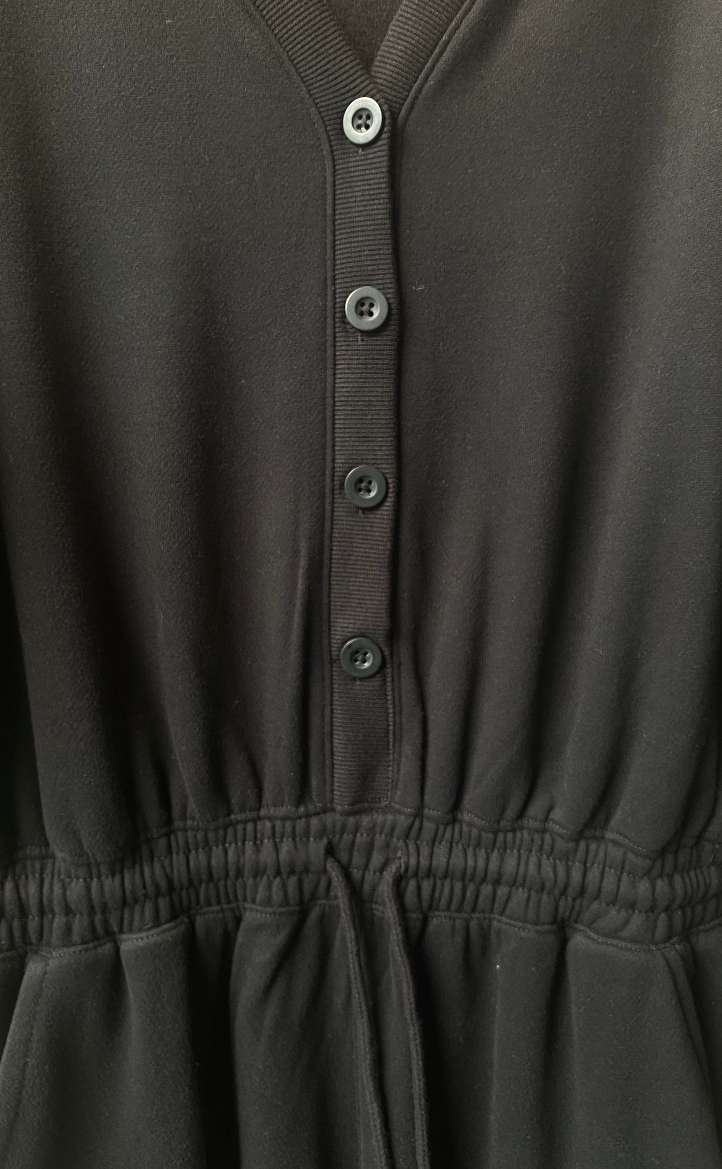 Cotton Long Sleeve Wide Leg Jumpsuit- BLACK