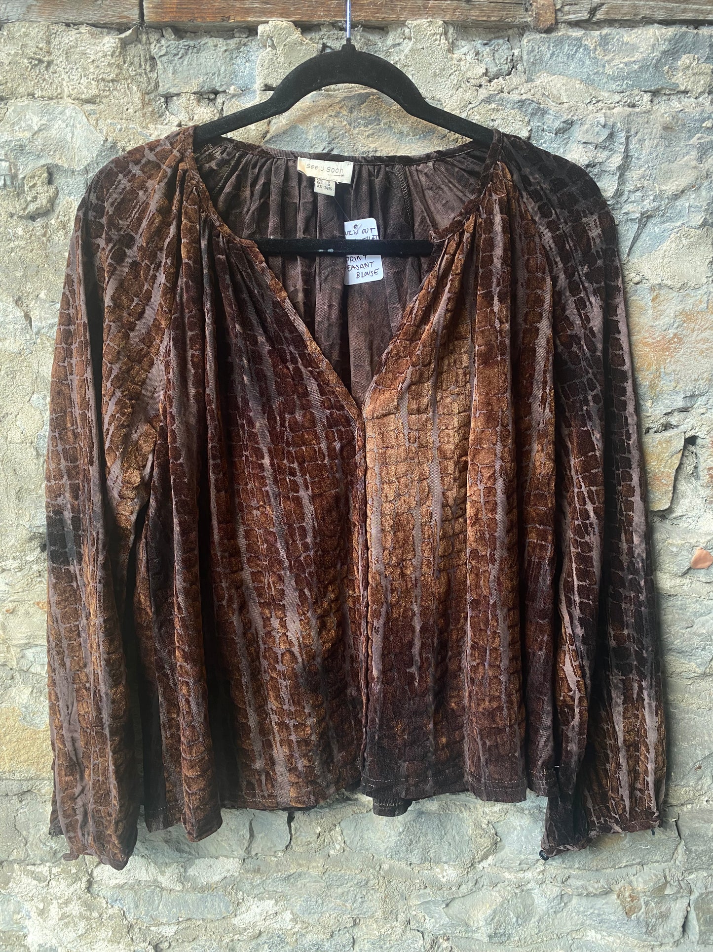 Velvet Burnout Mesh Animal Print Peasant Top