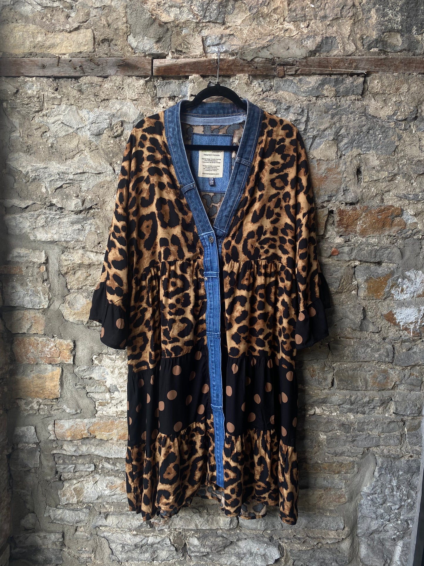 Animal Print Flounce Denim Trim Midi Cardigan