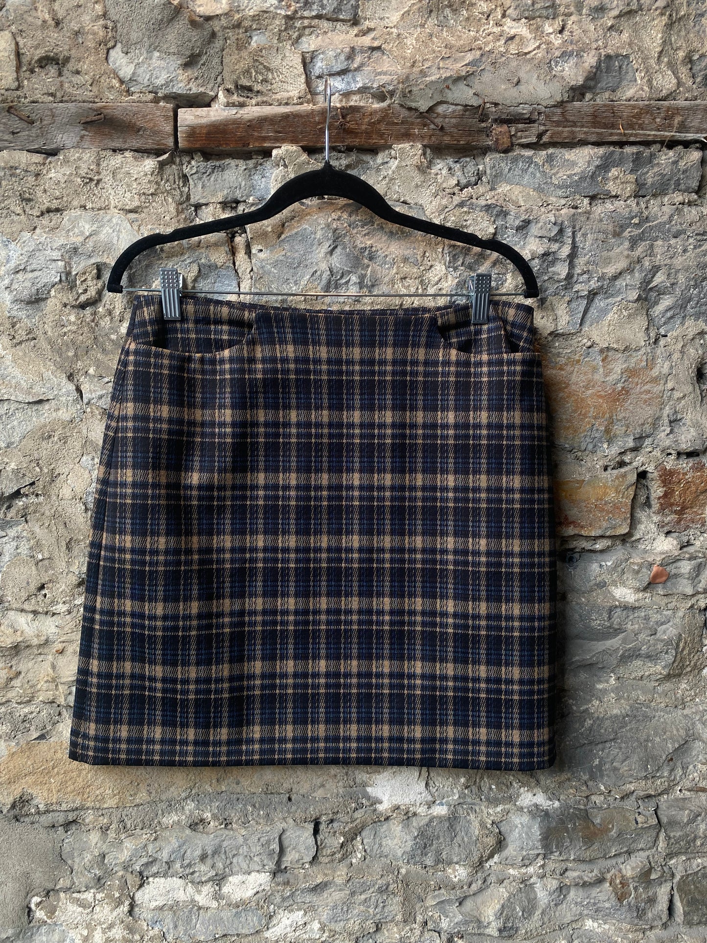 Plaid Short  Skirt- BLACK BEIGE TAN BLUE