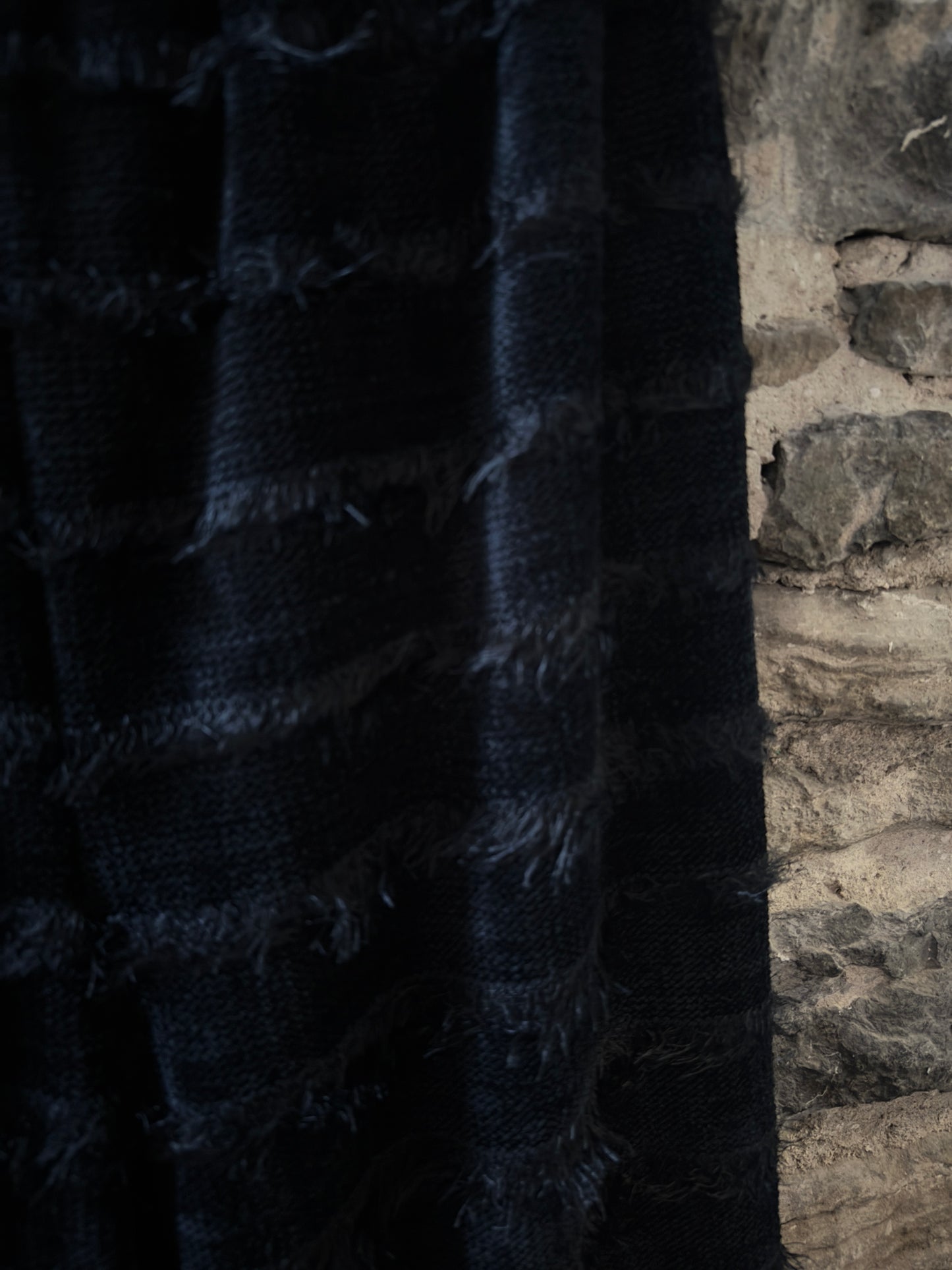 Black Textured Knit Wide Leg Pant with Pockets