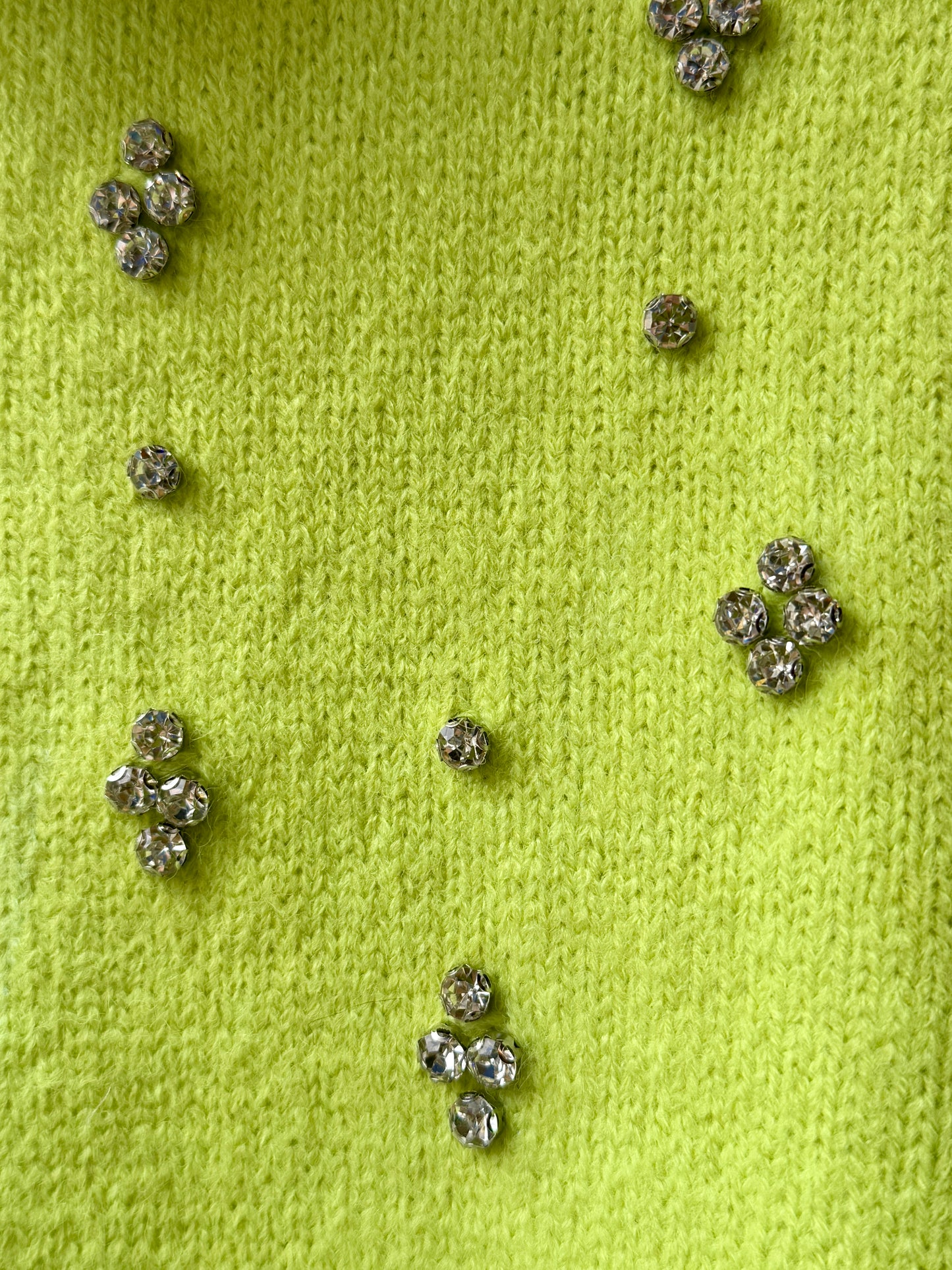 Lime Green Knit Mock Neck Sweater with Rhinestones
