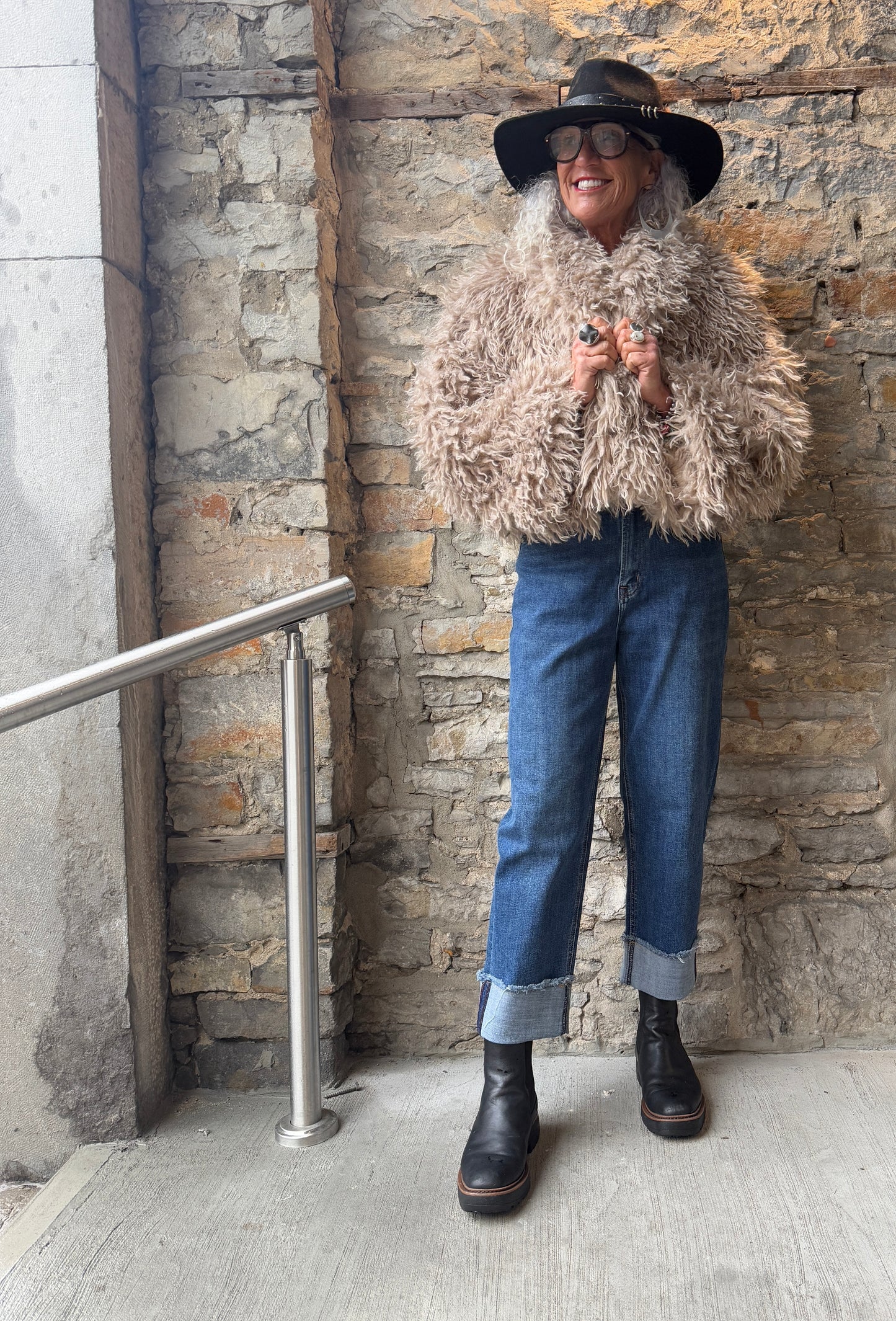 Taupe Shawl Collar Shag Waist Short Coat