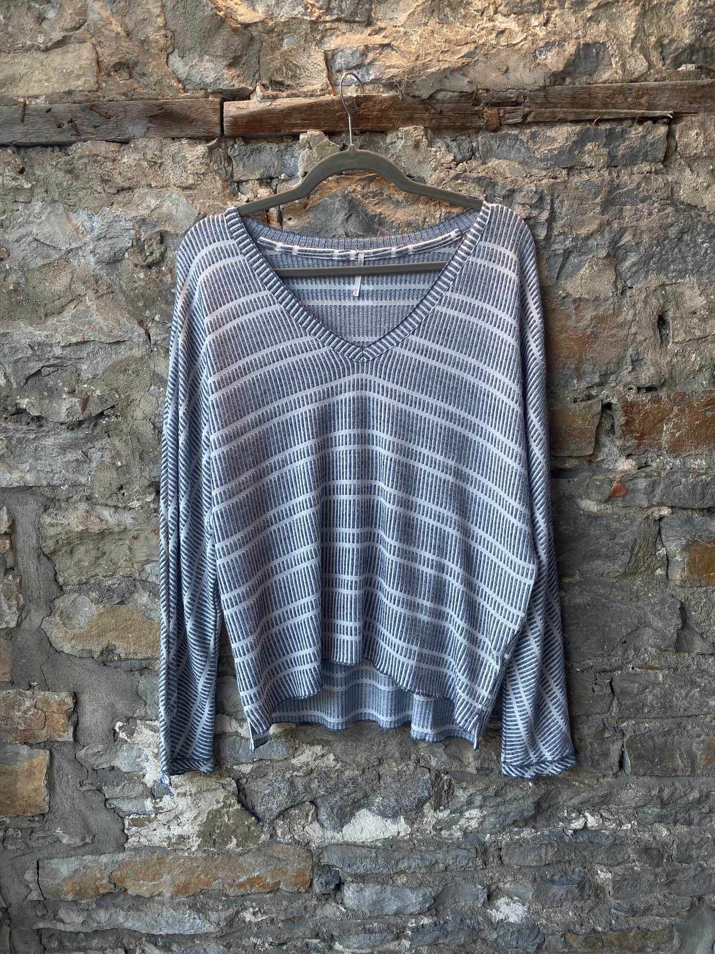 Oversized V-neck Dolman Sleeve Sweater -GREY and IVORY
