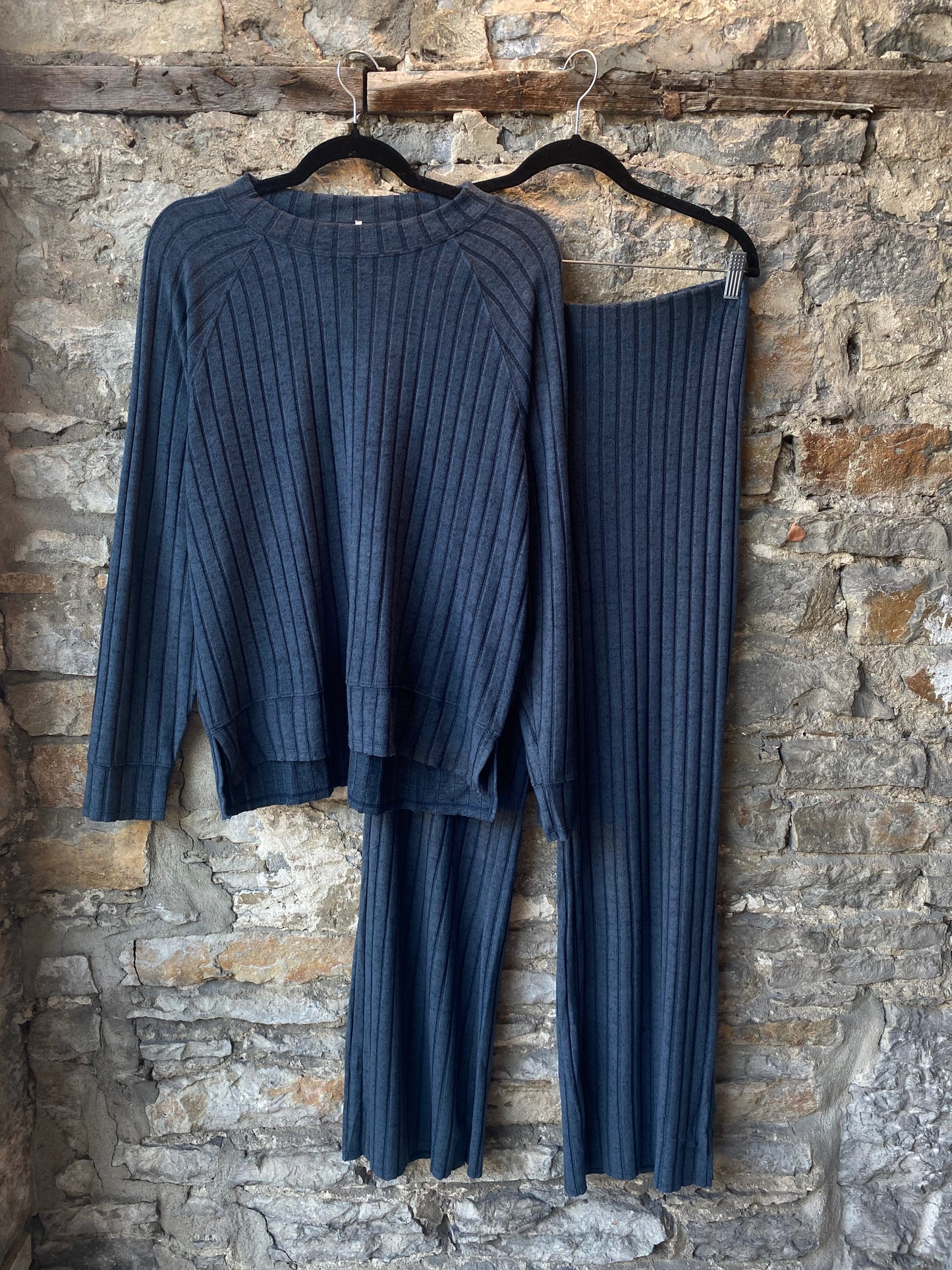 Relaxed Lightweight Raglan Sleeve Crew Neck and Wide Leg Pant 2pc SET - BLUE